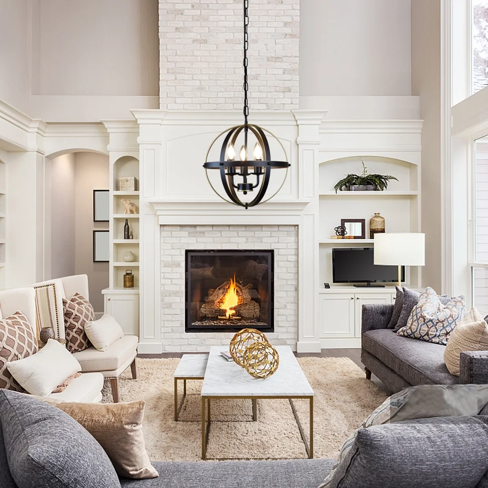 Depuley 3 Light Golden Industrial Metal Globe Pendant Lighting Fixture Rustic Chandelier Flush Mount Ceiling Light for Living Room Kitchen Bedroom Hallway, E12 Socket - Image 8