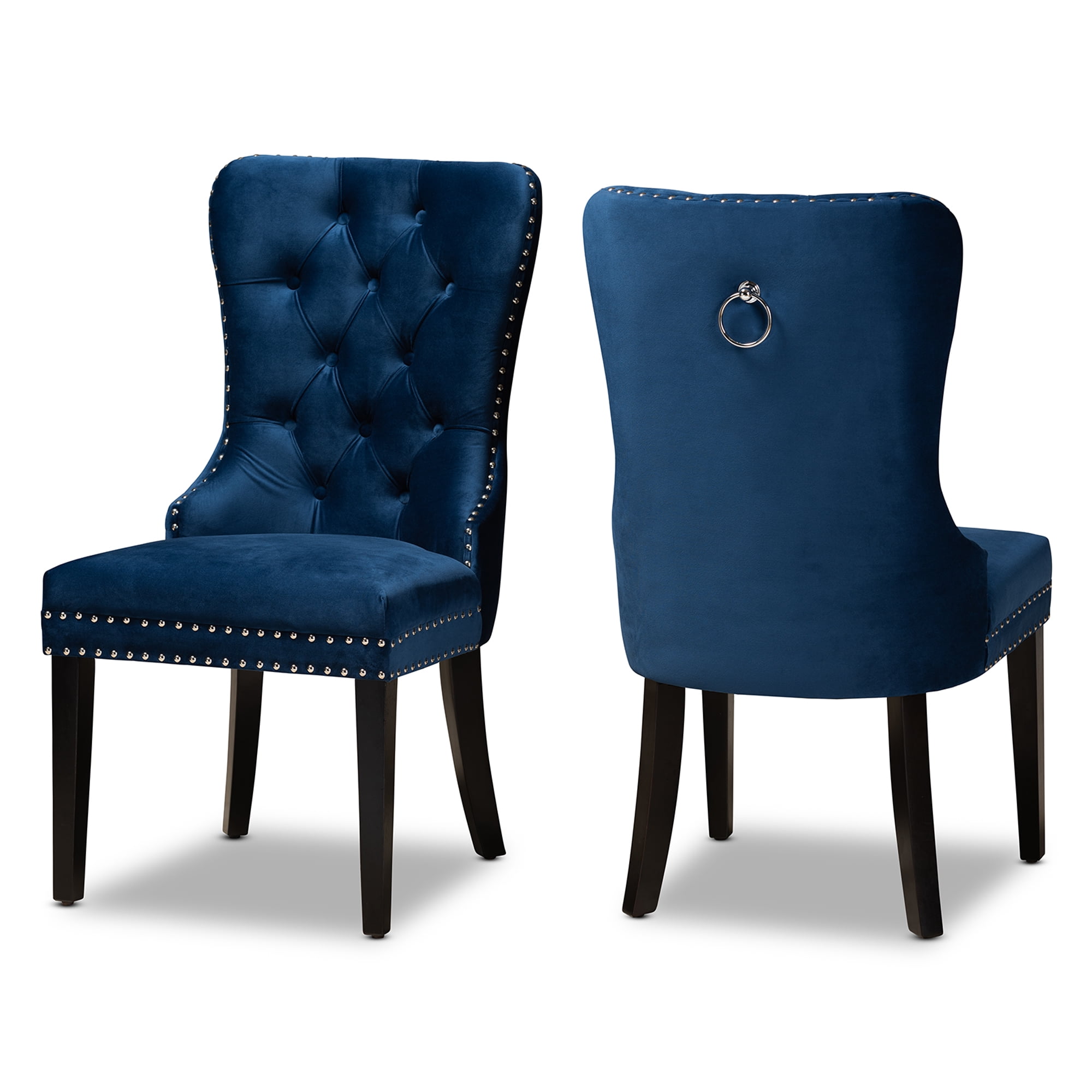 Baxton Studio Remy Modern Transitional Navy Blue Velvet Fabric Upholstered Espresso Finished 2-Piece Wood Dining Chair Set Set - Image 3