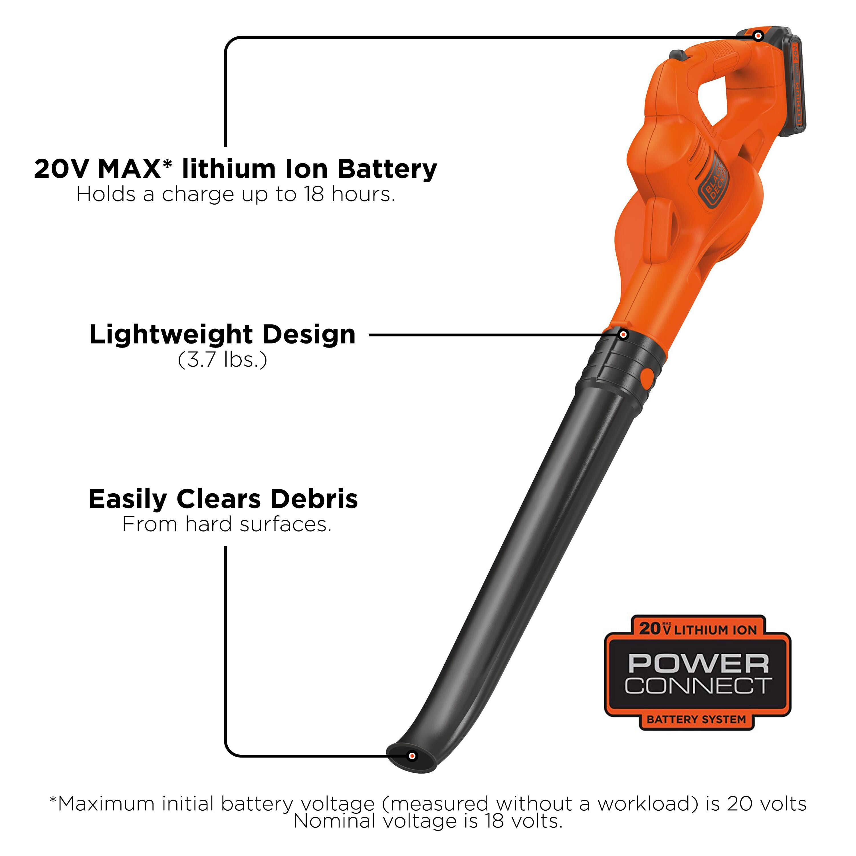 BLACK+DECKER 20V Cordless Leaf Blower, 1.5Ah, Lithium Ion Battery and Charger Included - Image 4