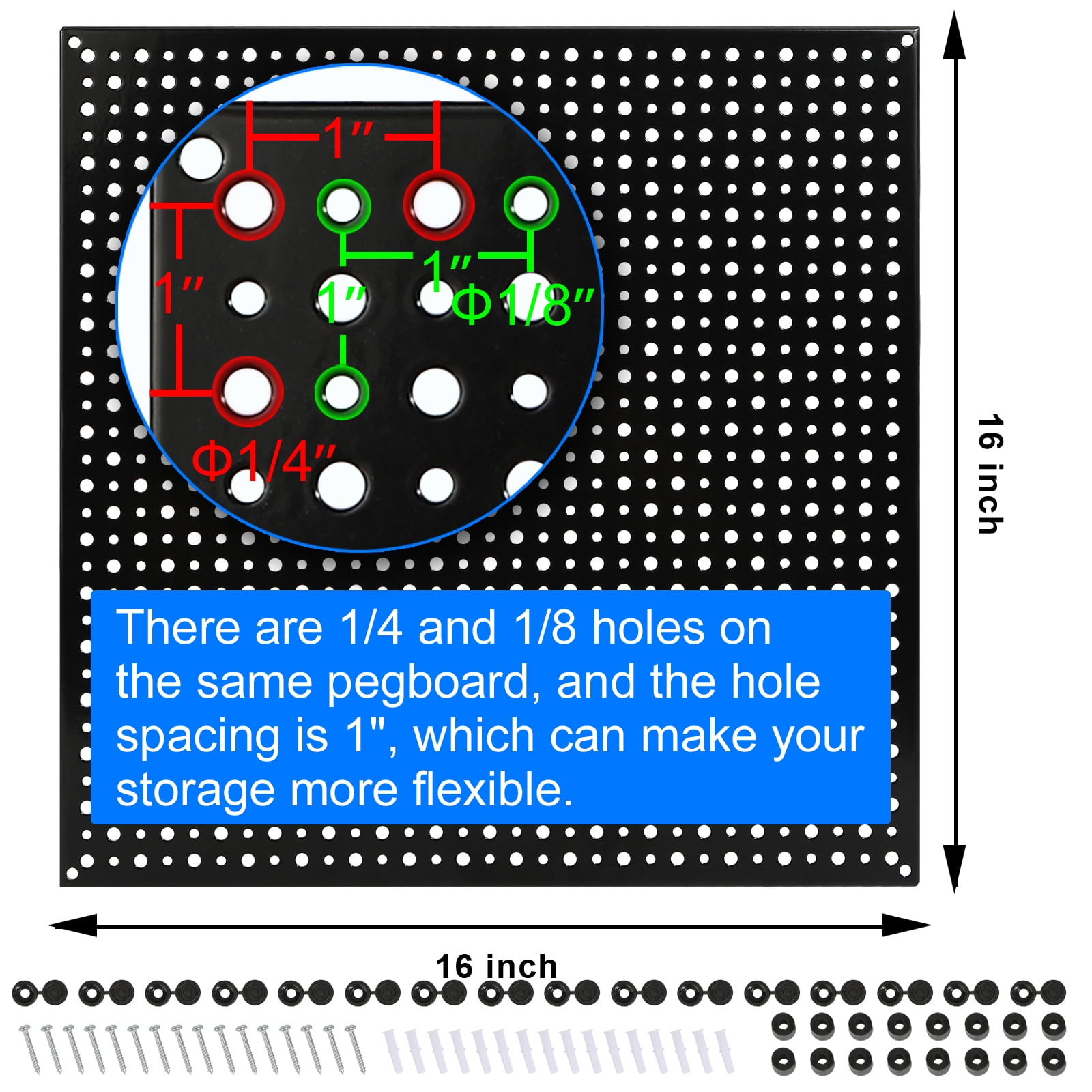 DAANXW 4 Pack 16" Steel Pegboard Tool Organization Panels,1/8" and 1/4" Universal Pegboard (Black) - Image 4