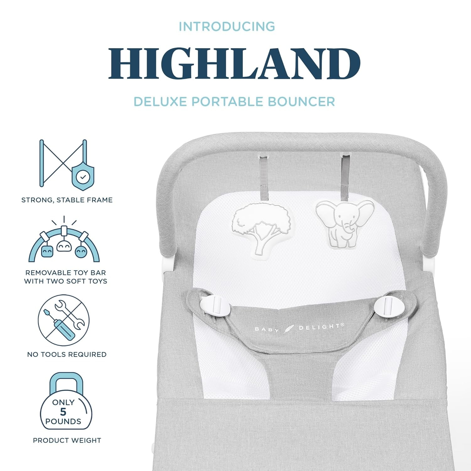 Baby Delight Highland Portable Baby Bouncer, 3-Position, Infants 0-6 Months, Pebble Grey (Unisex) - Image 10
