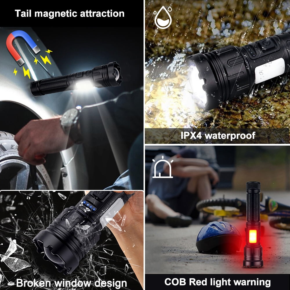 LED Magnetic Flashlight High Lumens 10000 Rechargeable, Super Bright Small Tactical Flashlights with COB Sidelight Work Light Zoomable Handheld Torch Lamp for Emergency, Camping - Image 10