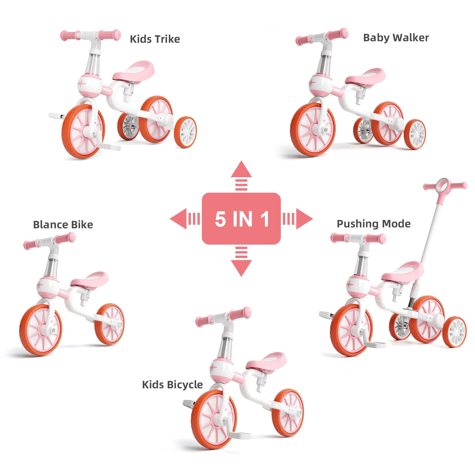 XJD 7-in-1 Toddler Bike with Push Handle for 1 Year to 4 Years Old Kids, Toddler Tricycle Kids Trikes Tricycle, Gift & Toys for Boy & Girl, Balance Training, Removable Pedals - Image 2