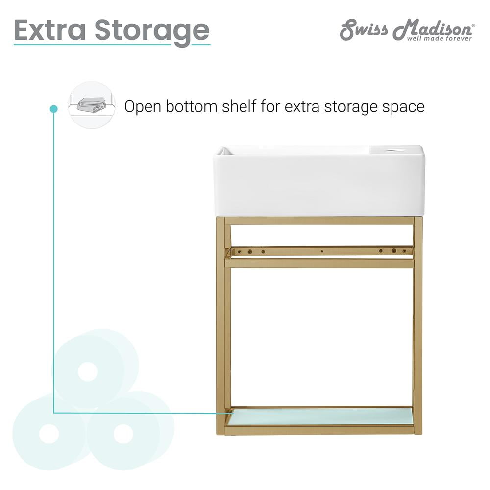 Pierre 19.5 Single, Open Shelf, Gold Metal Frame Bathroom Vanity - Image 9