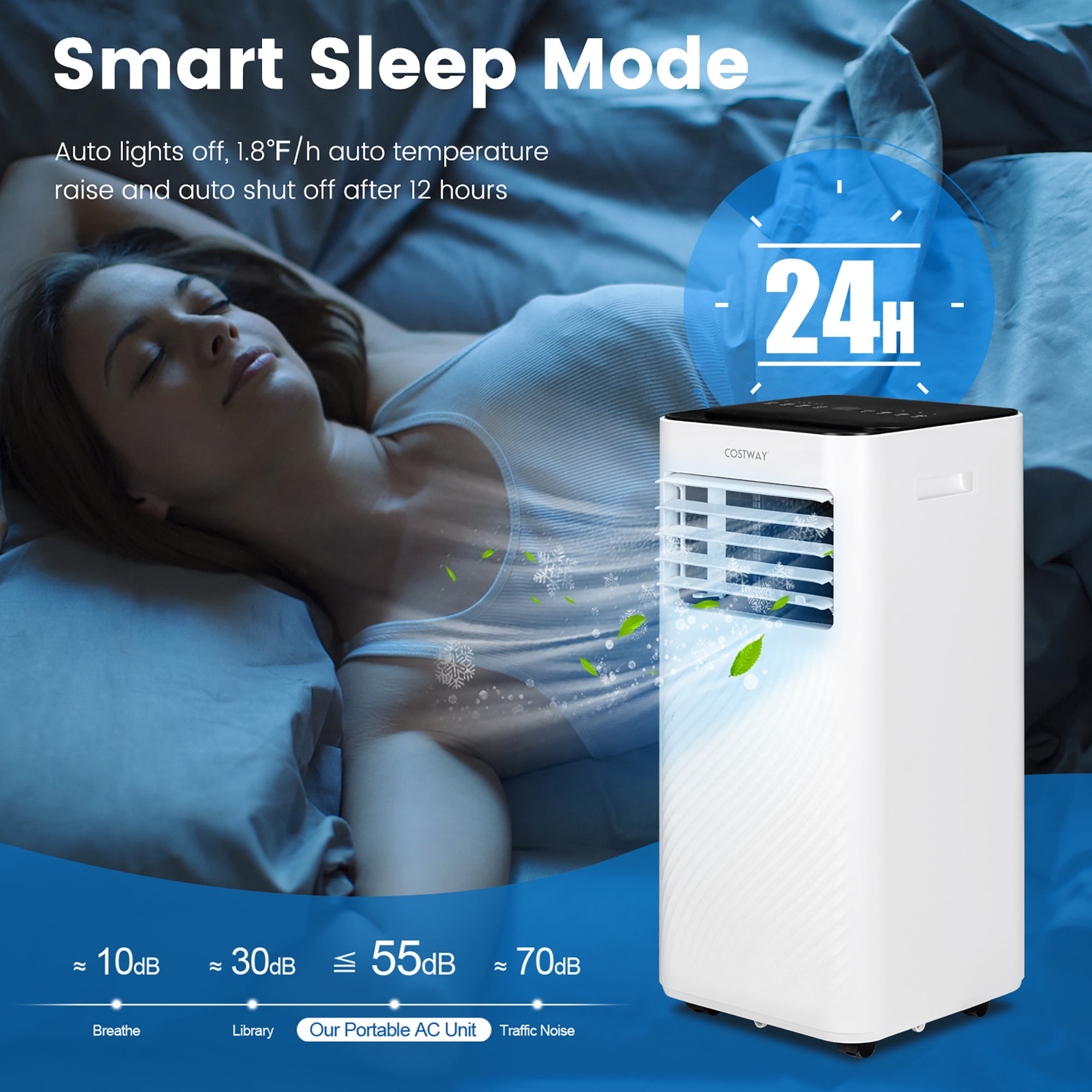 Costway 5000 BTU (8000 BTU ASHRAE) Portable Air Conditioner 4-in-1 AC Unit with Cool Fan Dehum Sleep Mode - Image 11