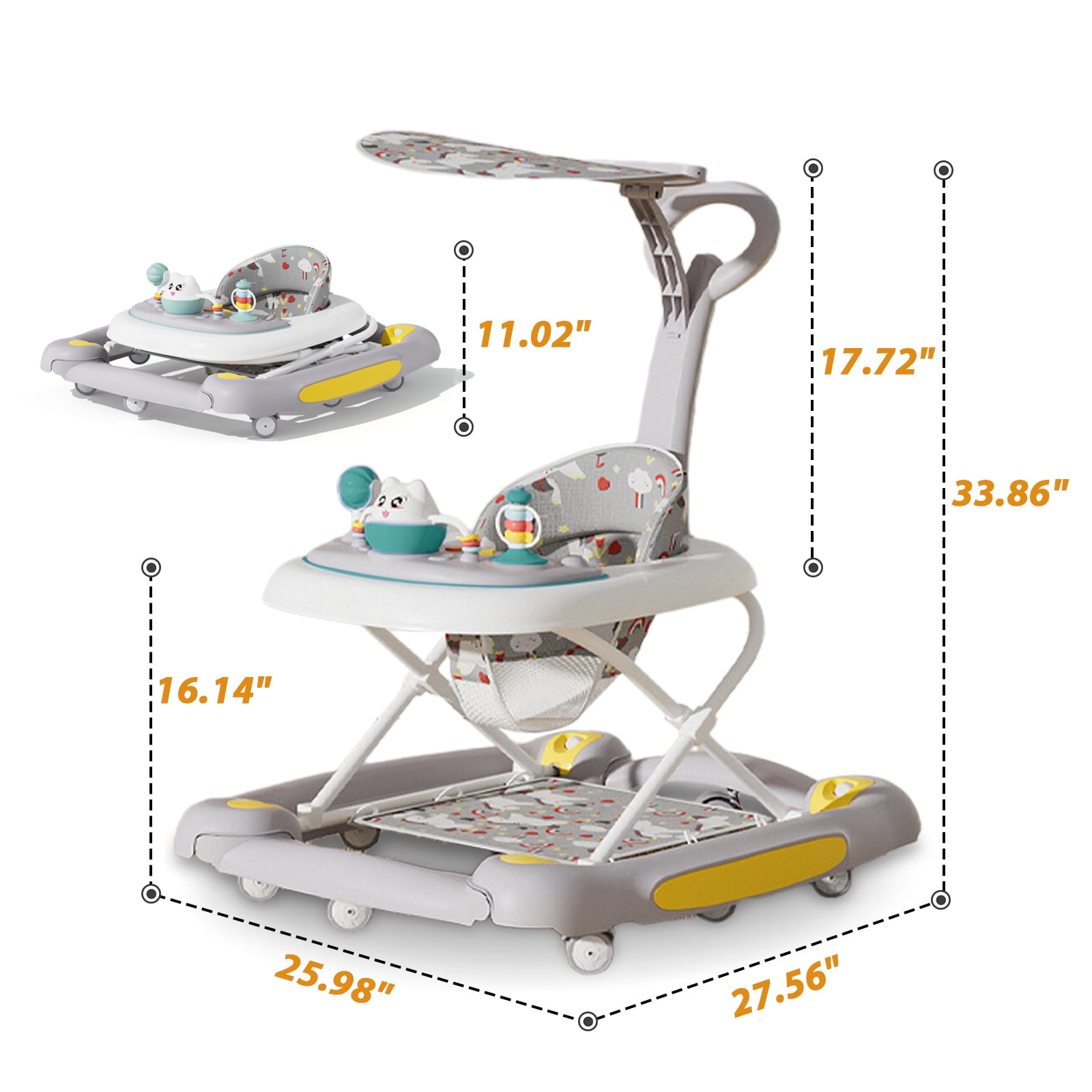 YYW 6-in-1 Baby Walker, Foldable Push Walker with Musical Activity Station for 6-24 Months, Gray - Image 5