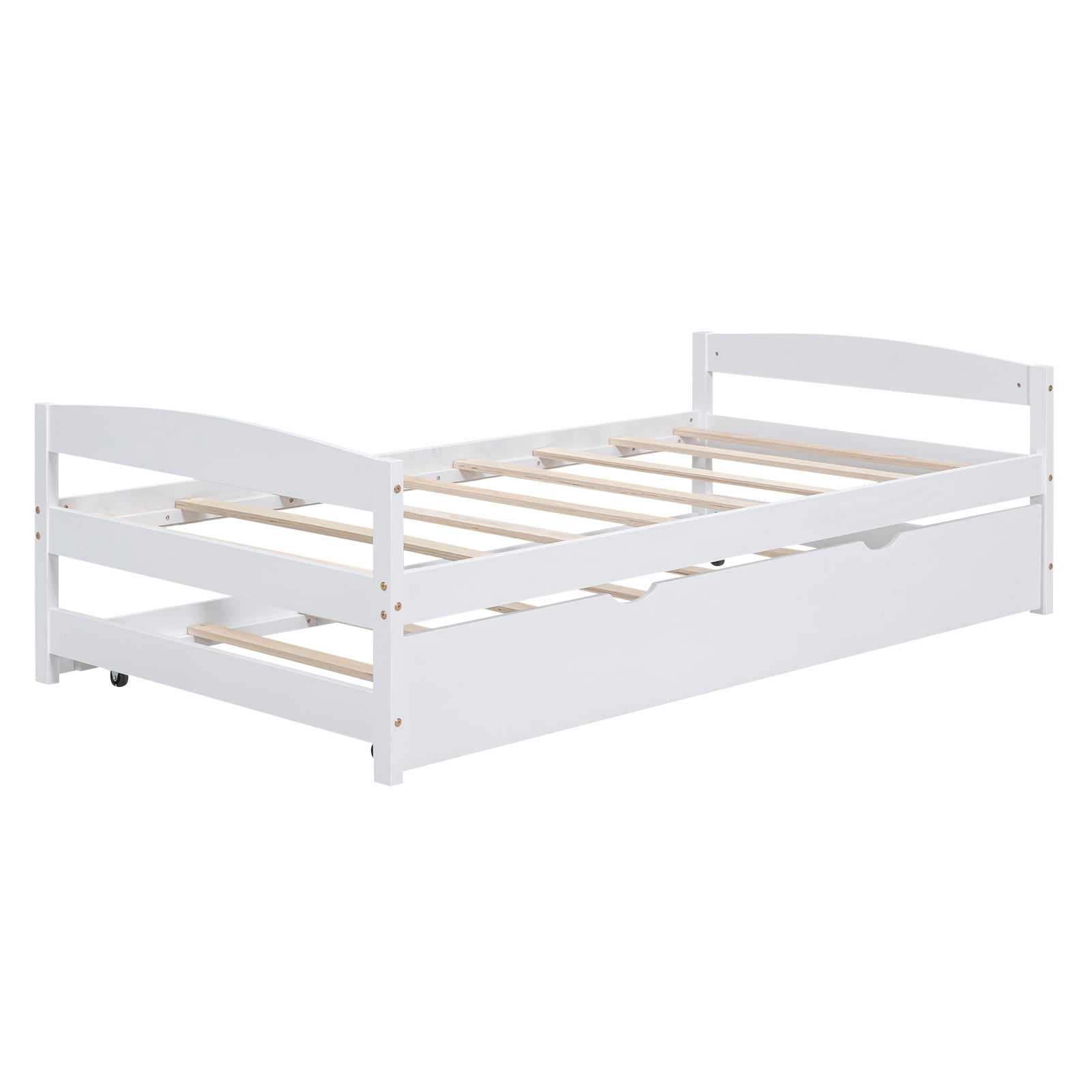 Euroco Twin Size Platform Bed with Trundle, Low Profile Easy Assembly Wood Daybed, White - Image 9