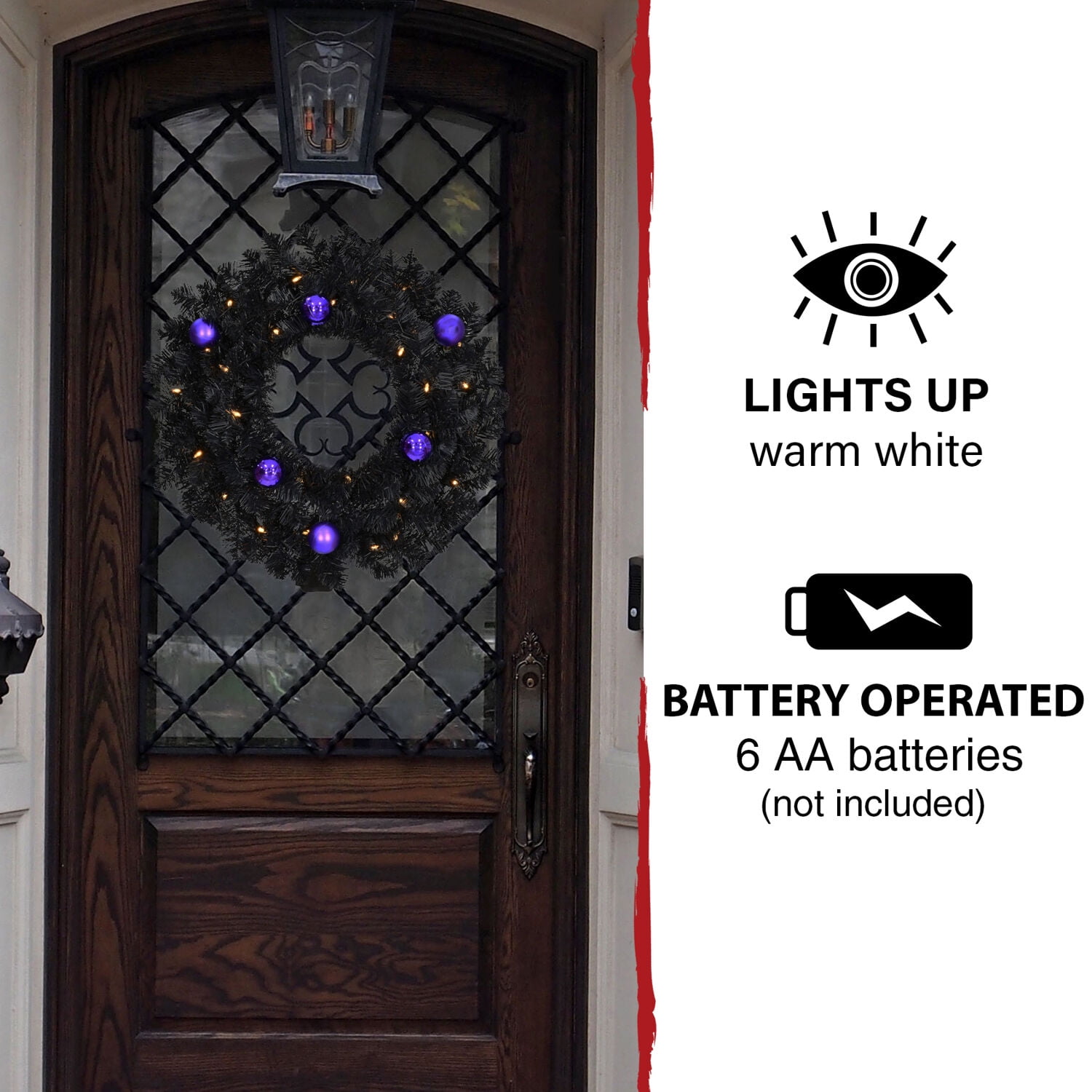 Haunted Hill Farm 24 in Spooky Tinsel Metal Clear Prelit LED Battery Operated Wreath, HH024TINWR-5BL - Image 7