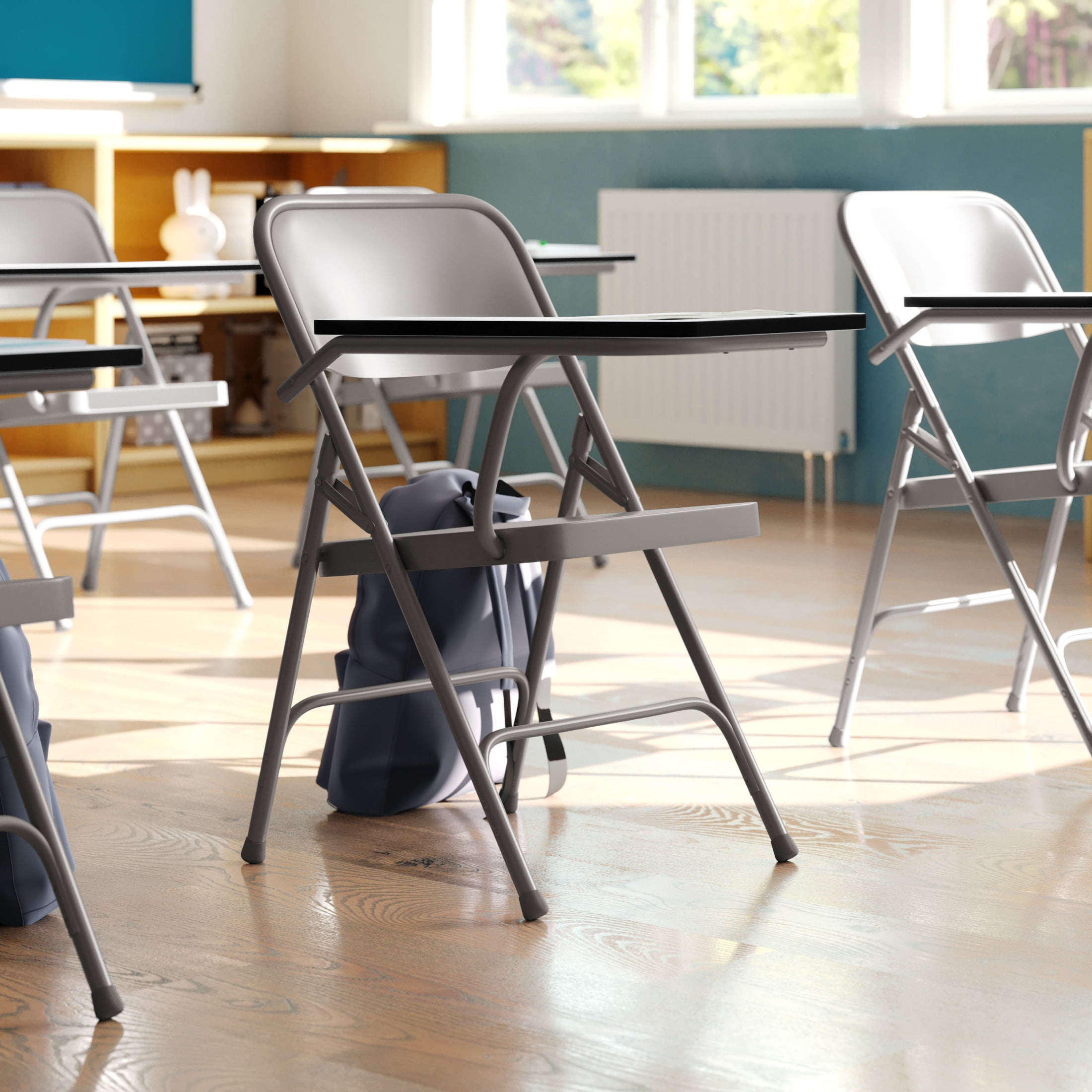 Flash Furniture Rutherford 4 Pack Premium Steel Folding Chair with Right Handed Tablet Arm - Image 5