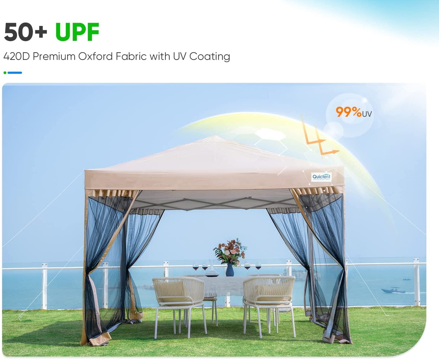 Quictent 10x10 Ez Pop up Canopy with Mosquito Netting Instant Setup Screen House Room Tent Waterproof with Roller Bag (Tan) - Image 11