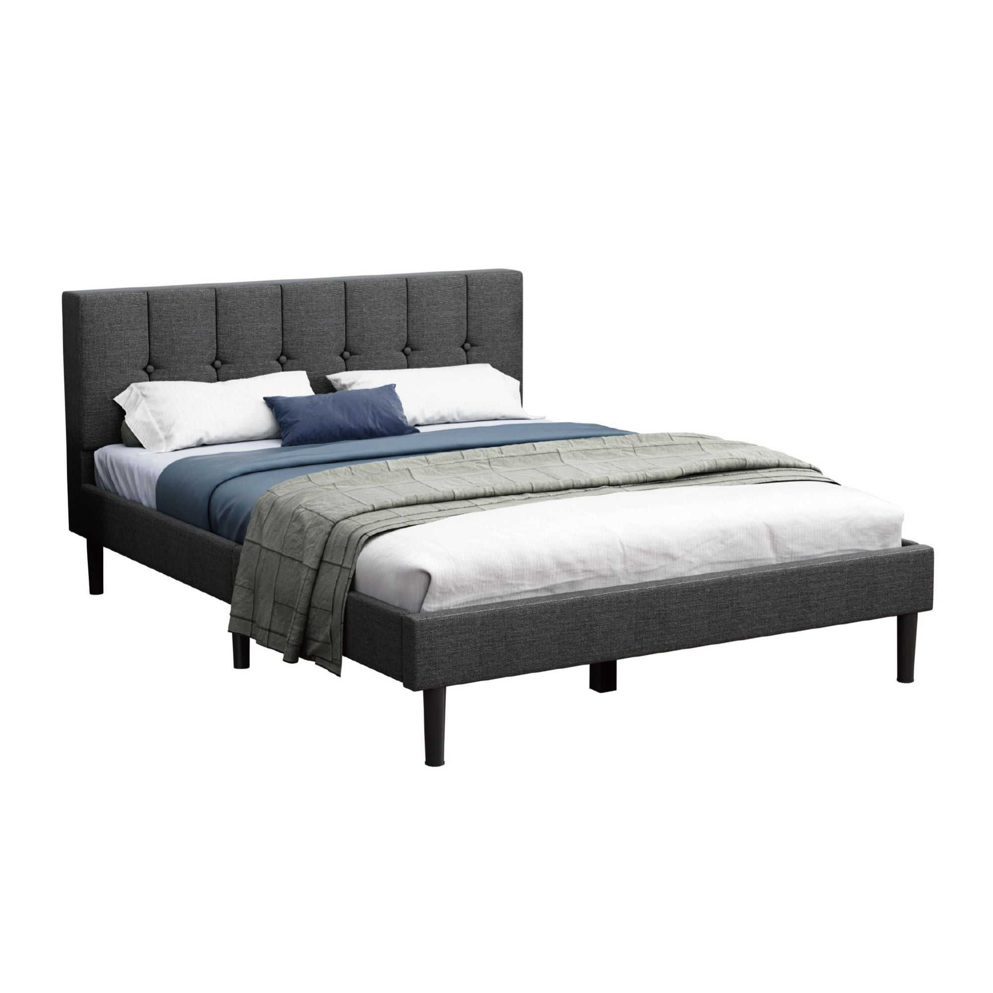 Lijimei Queen Upholstered Platform Bed with Storage and Installation Tools, Dark Gray - Image 2