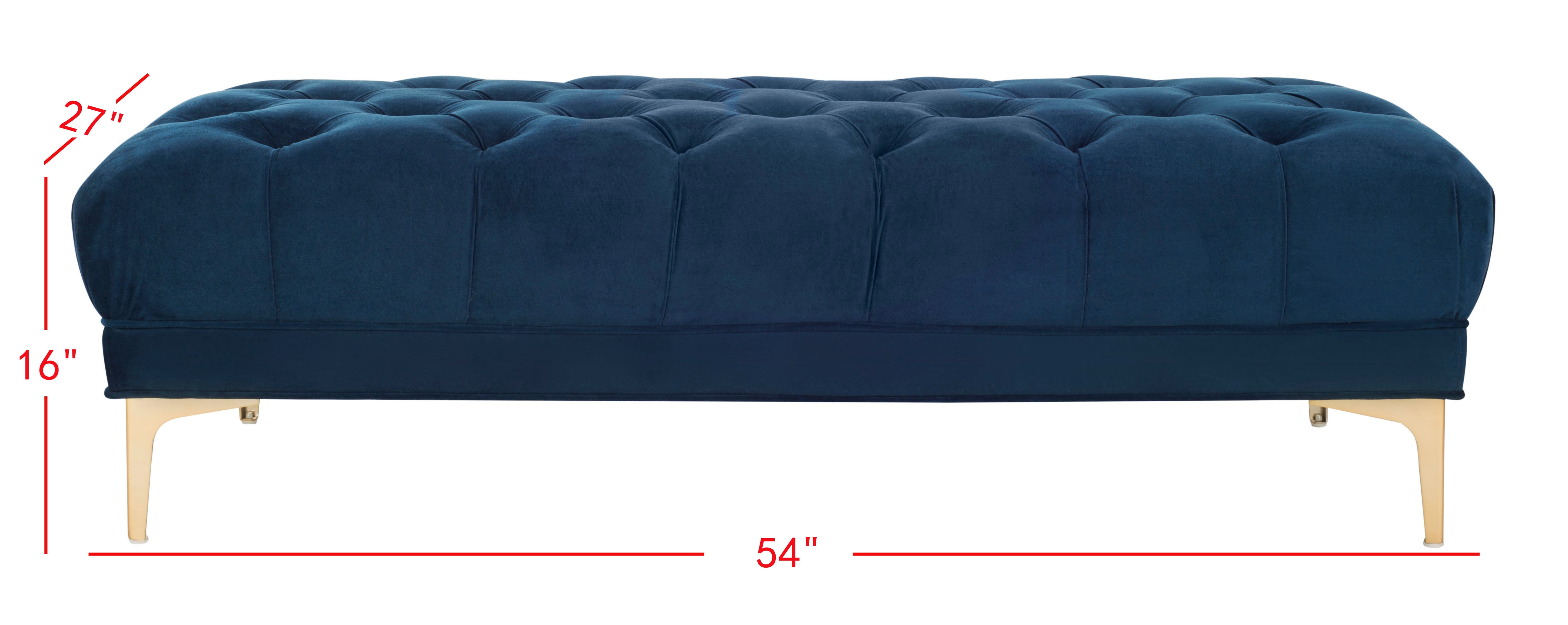SAFAVIEH Zarya Modern Glam Rectangular Tufted Bench, Navy/Brass - Image 4