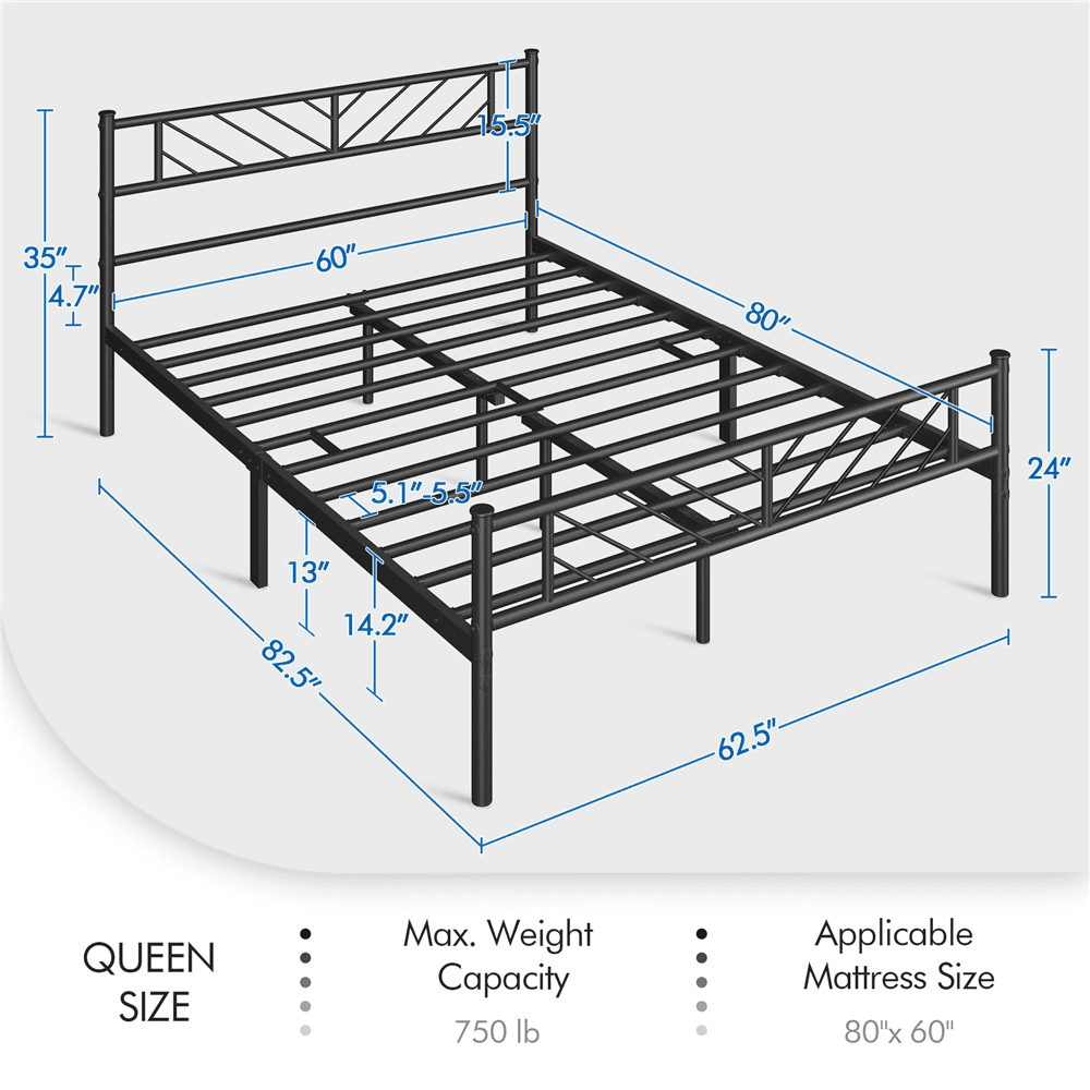 Renwick Justice Queen Size Metal Platform Bed with Arrow Design, Adult, Black - Image 8