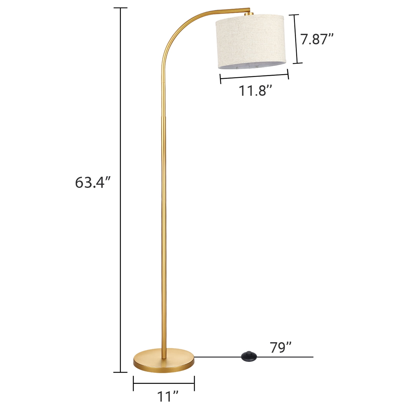 DEWENWILS 63.4-Inch Modern Arc Gold Floor Lamps for Living Room, Metal Standing Lamp with Foot Switch for Bedroom, Office, Decor, Lighting, Adjustable Lampshade - Image 5