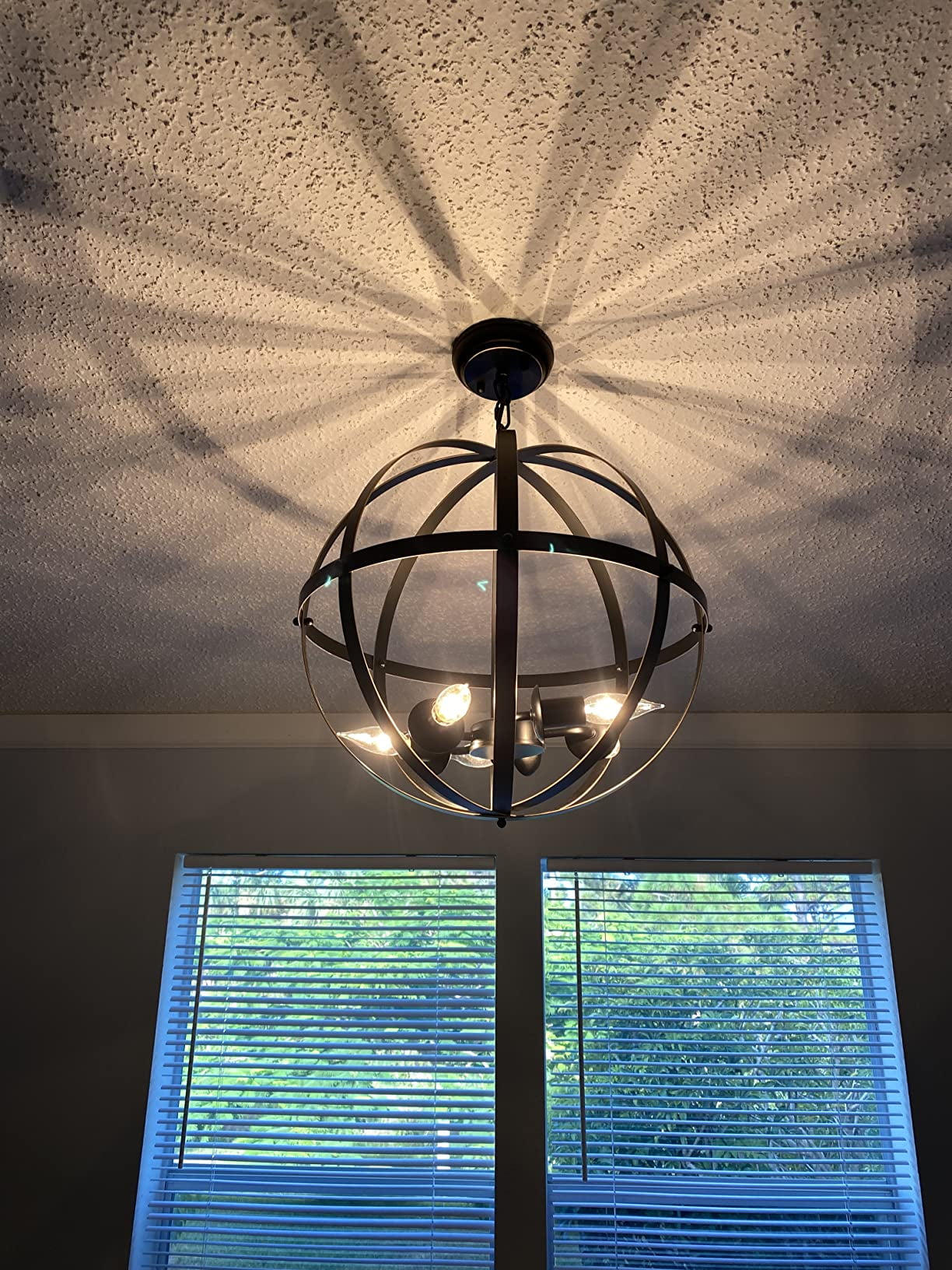 Metal Pendant Light, Spherical Pendant Light, Rustic Chandelier Vintage Hanging Cage Globe Ceiling Light Fixture for Kitchen Dining Room Farmhouse Entryway Foyer Table Hallway, E12 Base - Image 6