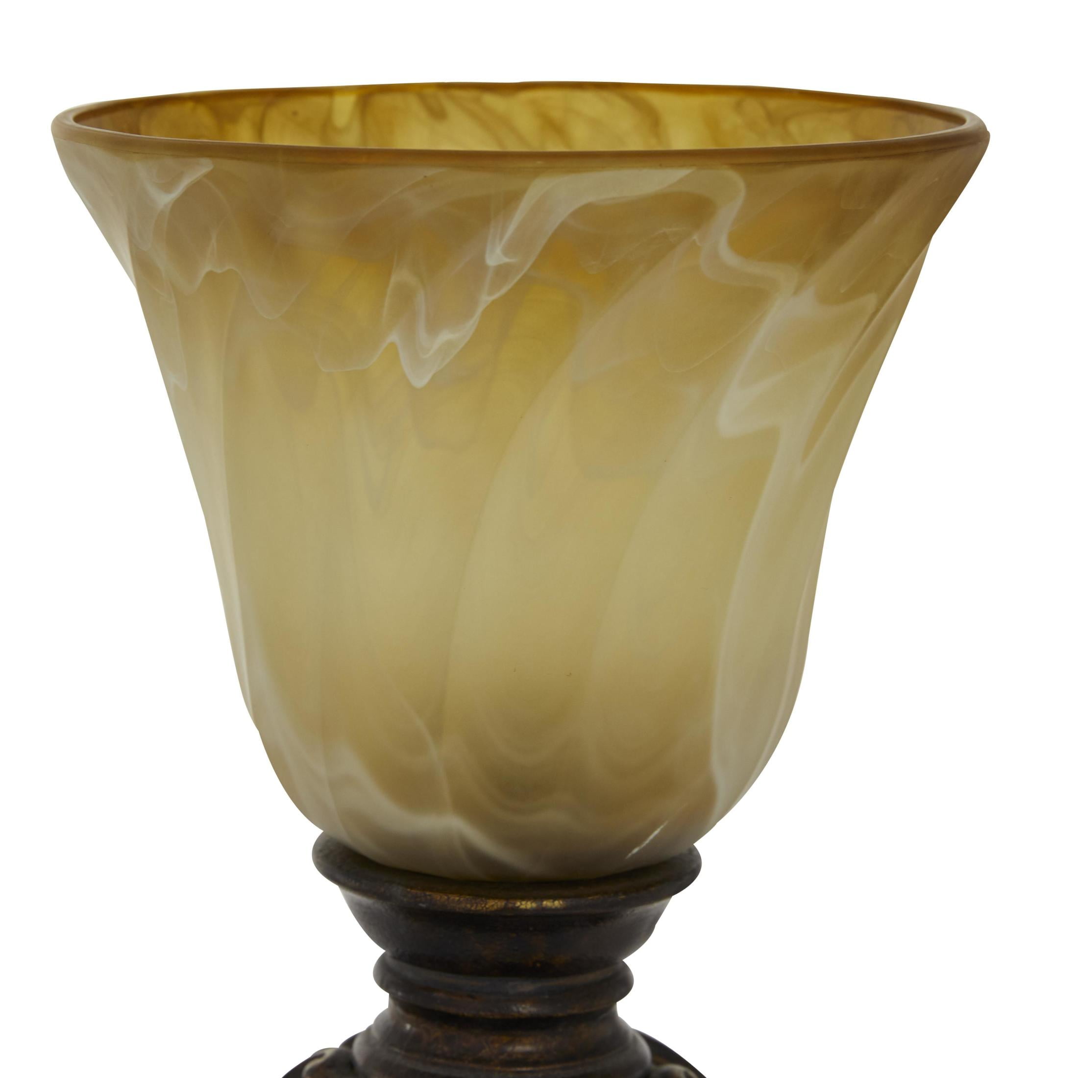 DecMode 20" Antique Style Scroll Brown Uplight with Beige Glass Shade - Image 6