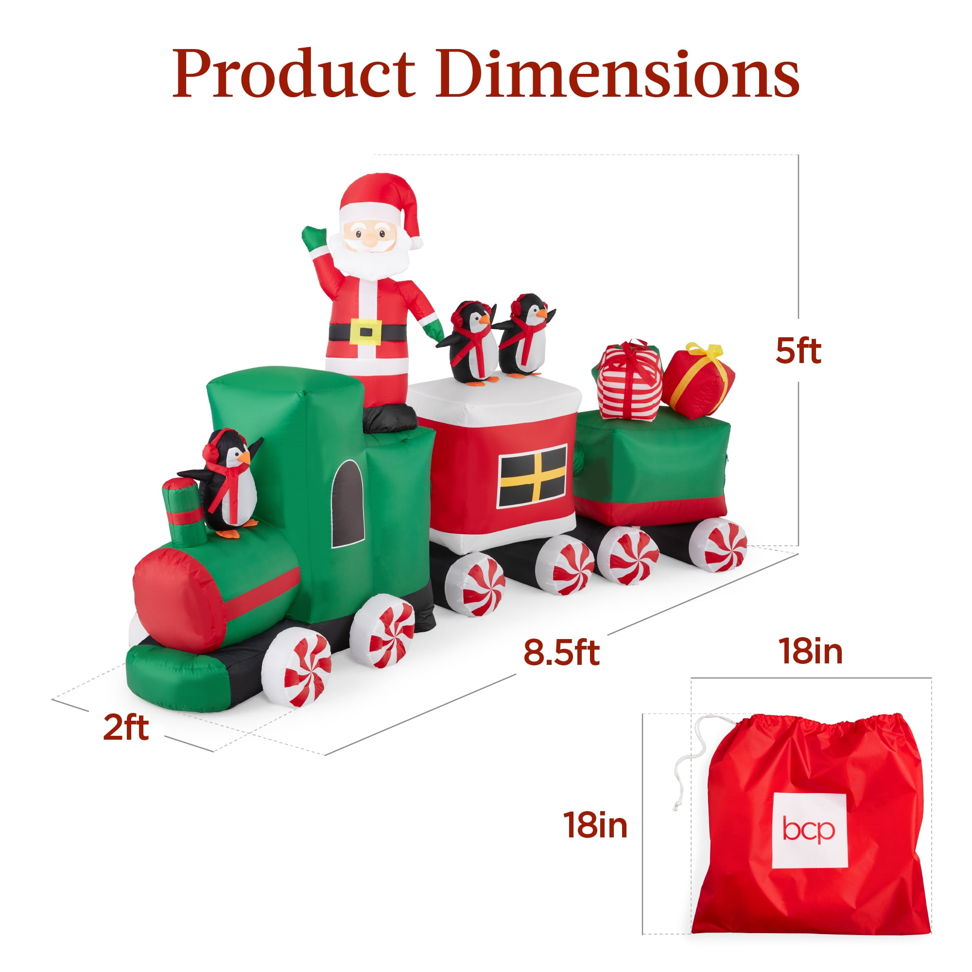 Best Choice Products 8.5 x 5ft Pre-Lit Inflatable Christmas Train & Animated Santa Claus w/ 10 LED Lights, Ground Stakes - Image 7
