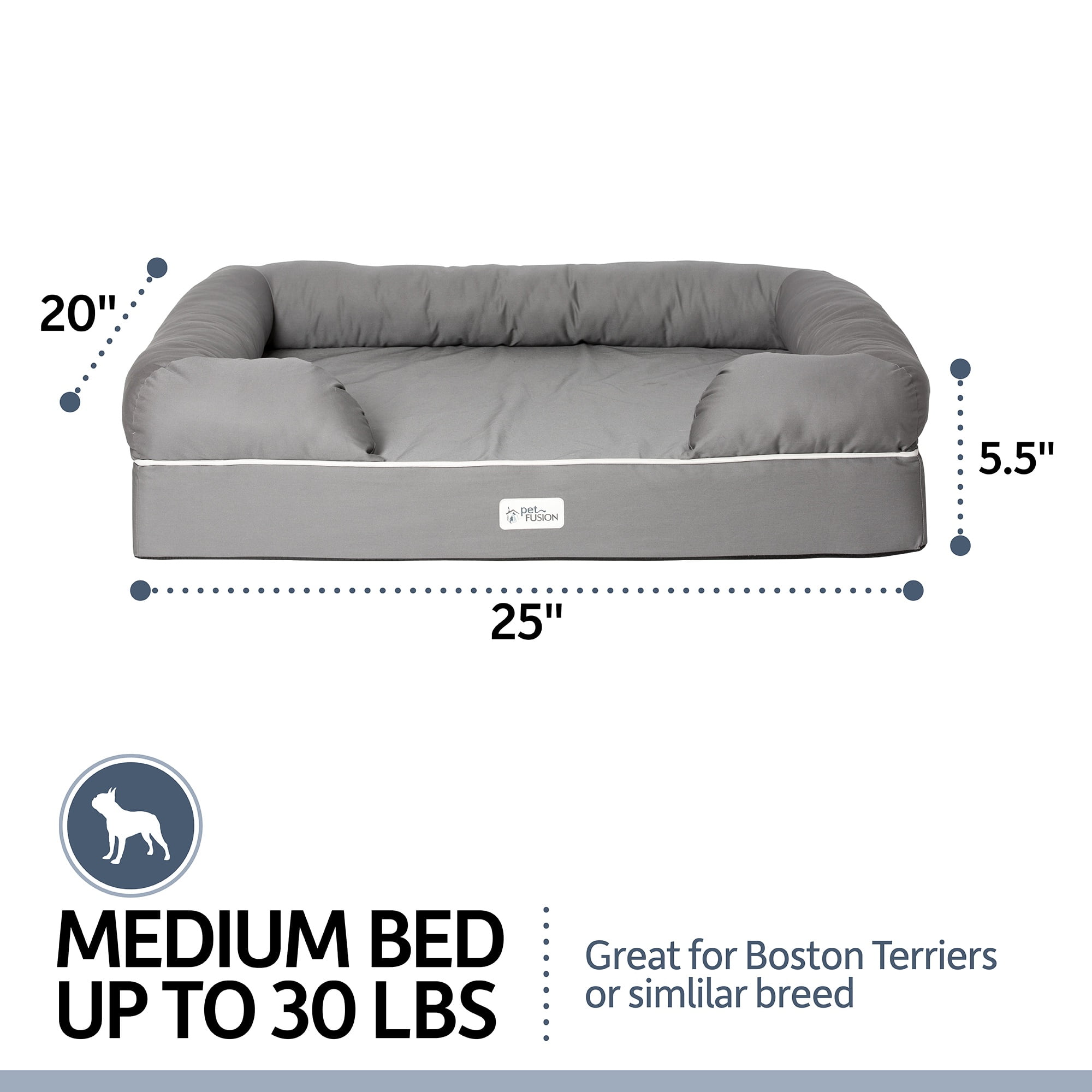 PetFusion Ultimate Orthopedic Memory Foam Dog Bed & Lounge with Medium Firmness Pillow, Waterproof Liner & Breathable Cotton Cover, Small, Gray - Image 7
