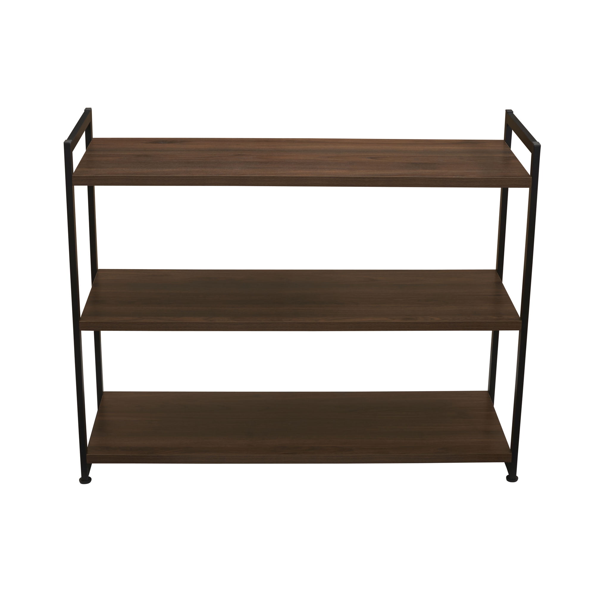 Household Essentials Jamestown Wide 3 Shelf Open Storage Bookshelf Mid Century Walnut Wood Grain and Black Metal - Image 4