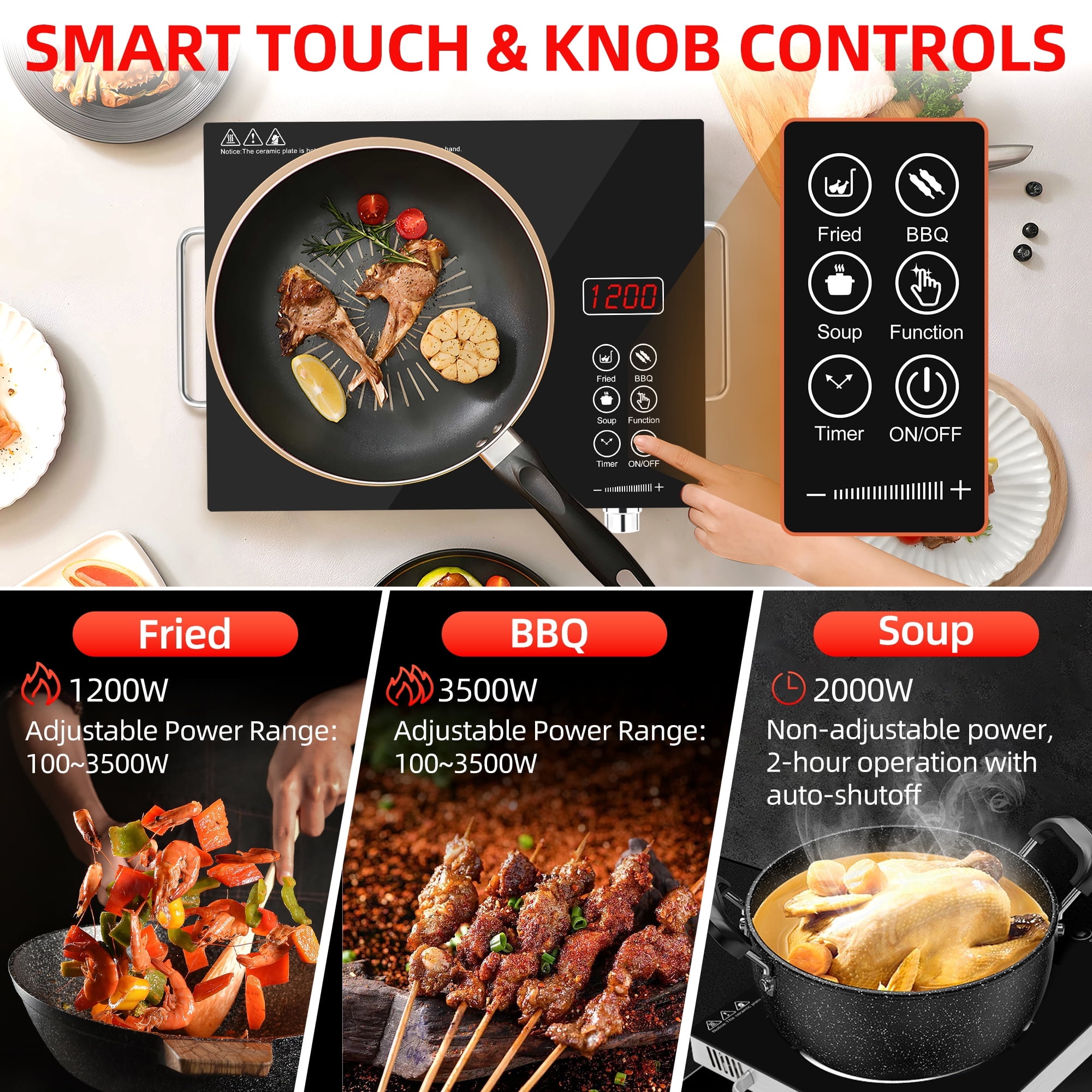 3500W Electric Ceramic Stove,Portable Cooktop,Infrared Induction Cooker Hot Plate,with All Cookware,Heat-Up In 5S with Timer,LED Screen,One-piece Panel for Easy Cleaning - Image 7
