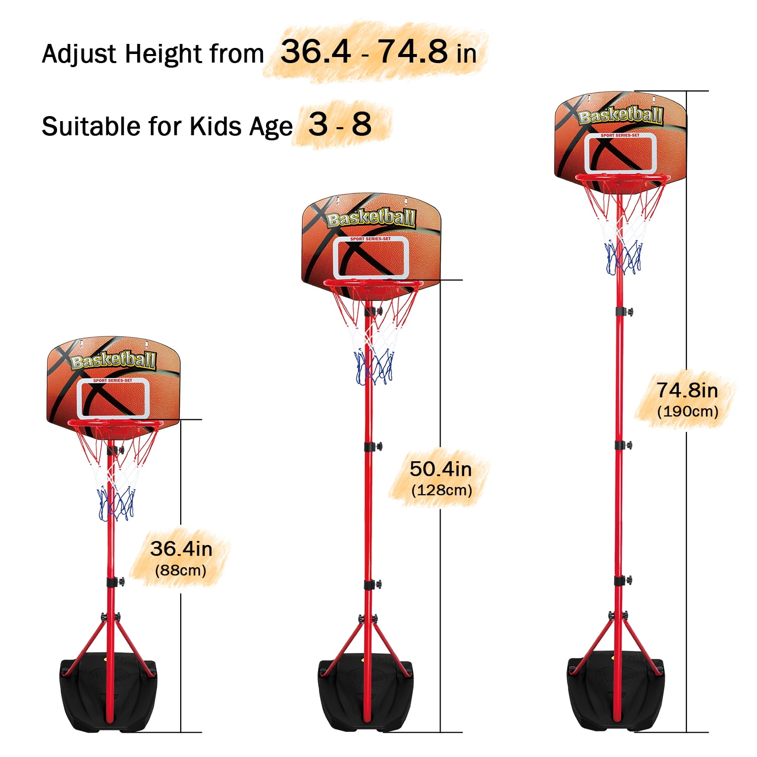 AOKESI Mini Portable Basketball Hoop for kids with 3 Balls , Stand with Adjustable Height 2.8-6.2 Ft, Indoor Outdoor Basketball Hoop Toy for Boys Girls - Image 7