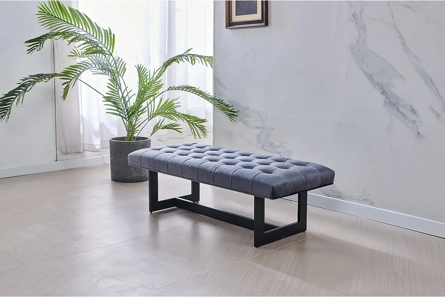 Nathaniel Home 48'' Button-Tufted Accent Bench, Dark Gray - Image 4