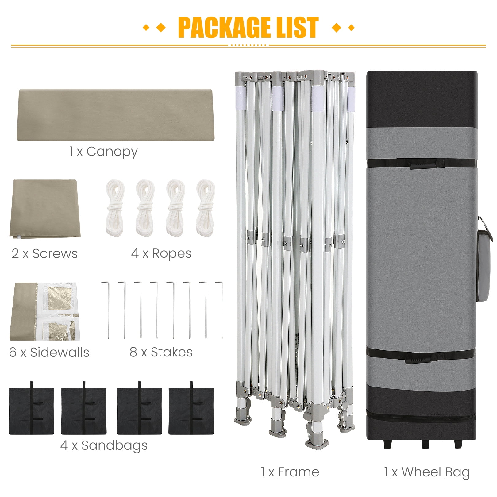 HOTEEL 10x20 Heavy Duty Canopy Tent with 6 Sidewalls,Pop up Commercial Tents,Outdoor Party Tents with Roller Bag,Khaki - Image 10