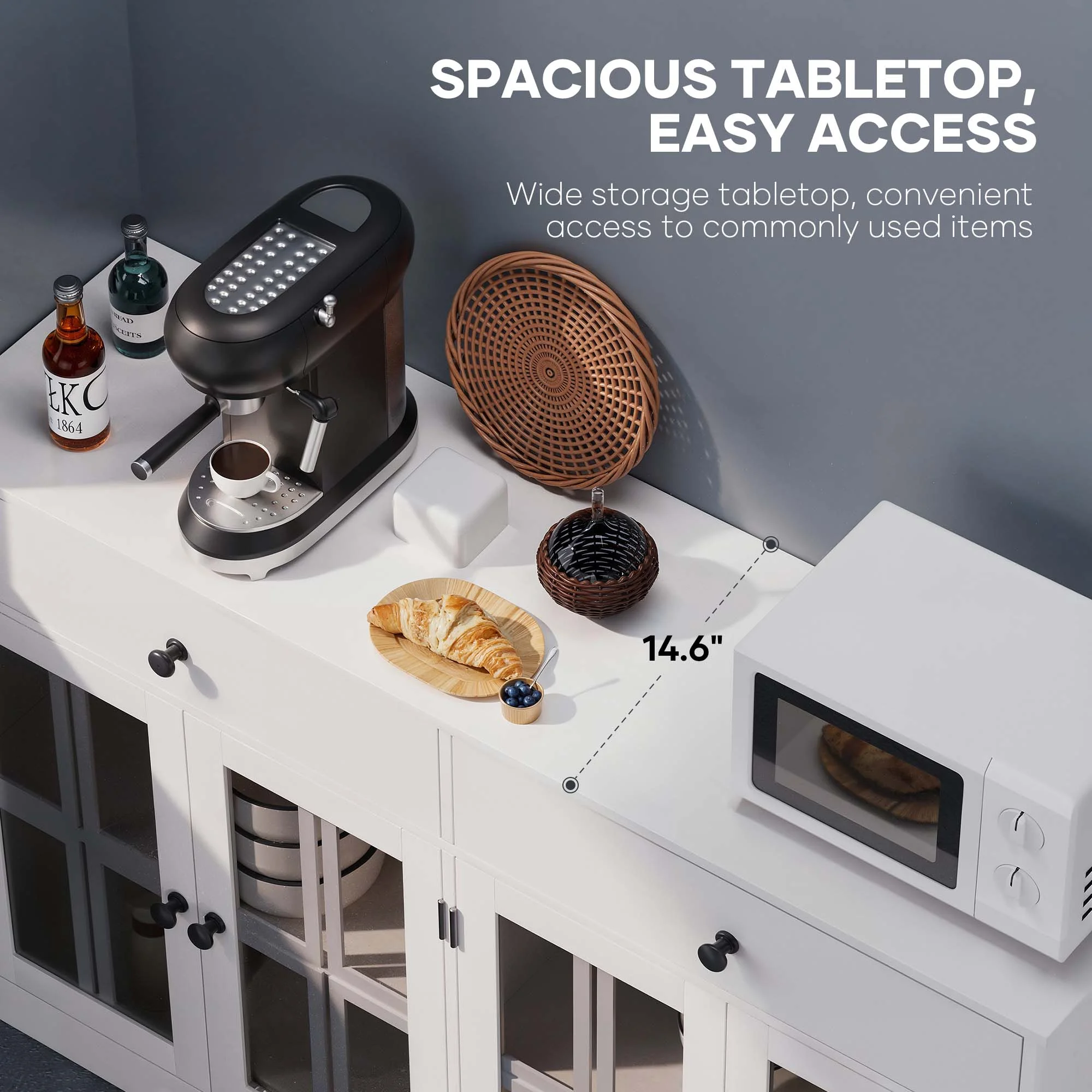 MARNUR 53.3" Modern Sideboard Buffet with 2 Drawers & 4 Glass Doors & LED Light, Large Kitchen Cabinet for Dining Room, Kitchen, Living Room, White - Image 2