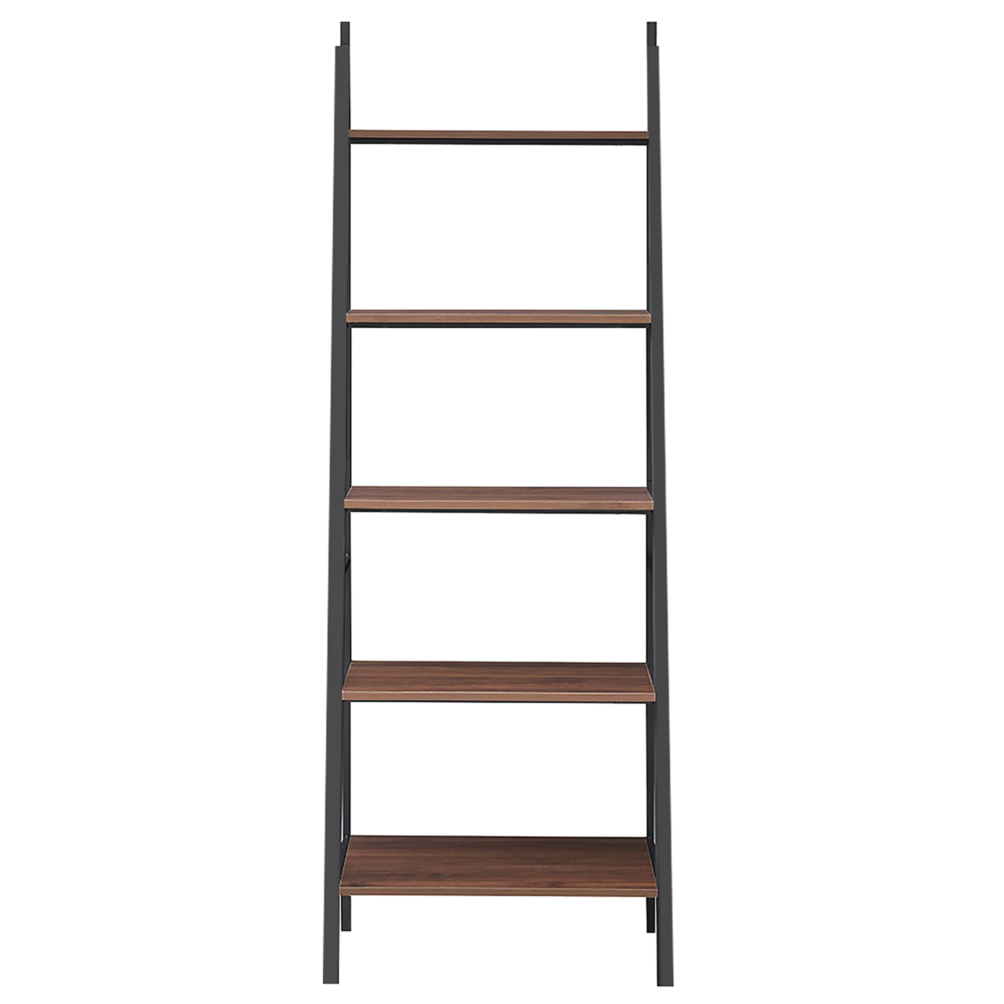 Costway Industrial Ladder Shelf Rustic 5 Tier Leaning Bookshelf Wood Metal Bookcase - Image 11