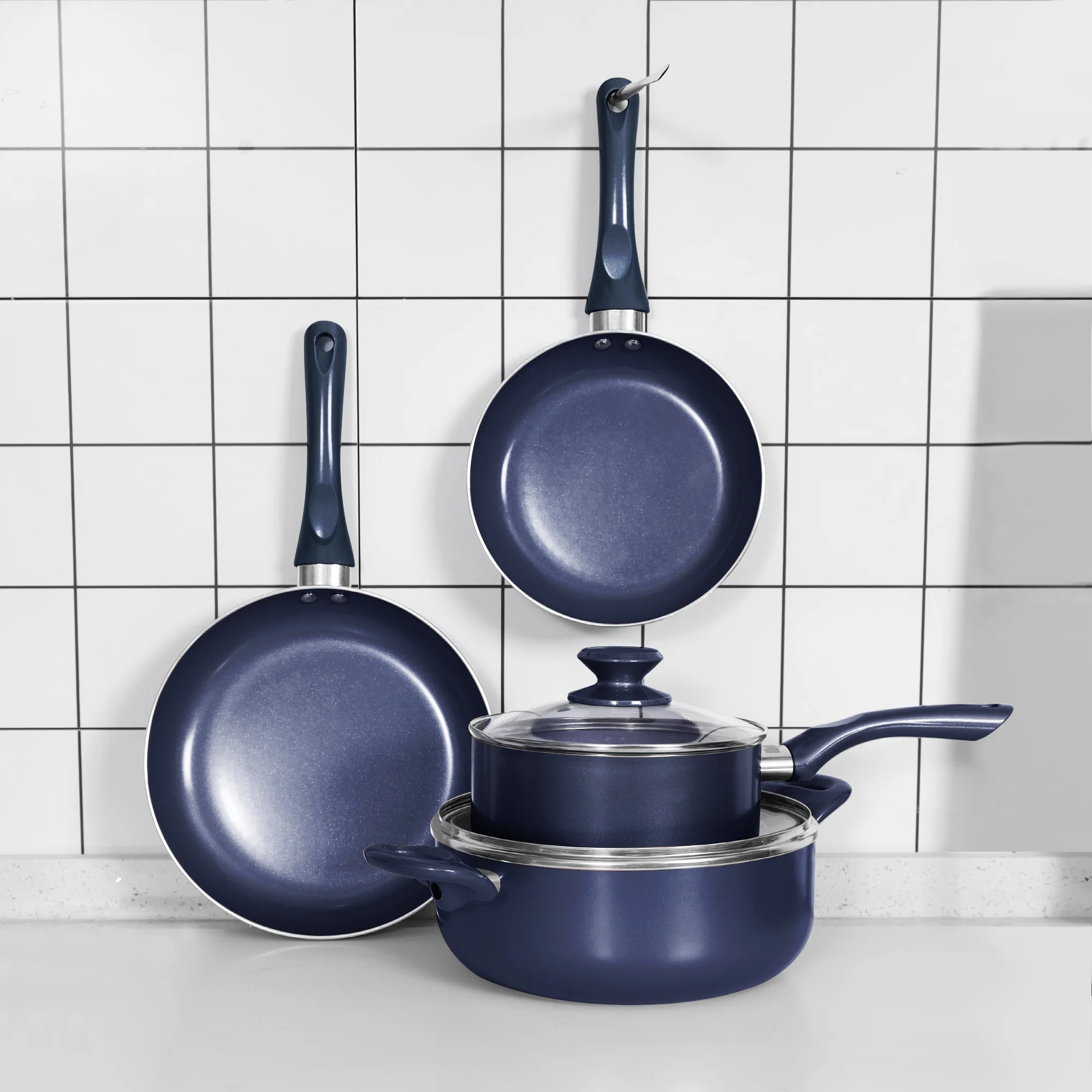 Scafild | 6-Piece Aluminum Nonstick Ceramic Cookware Set - Drill Blue - Image 3