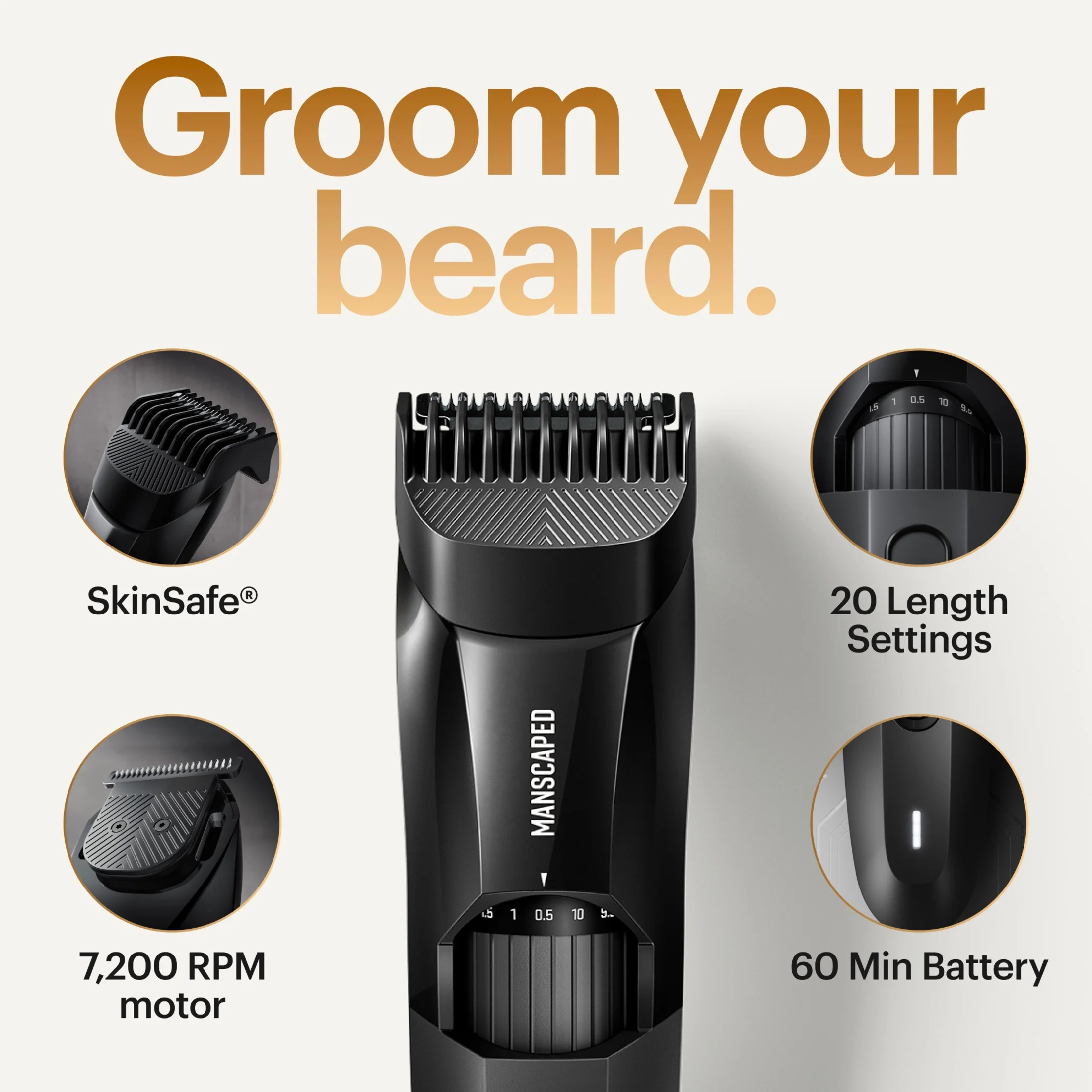 MANSCAPED® The Beard Hedger® Men's Cordless Electric Beard, Mustache, and Stubble Trimmer with Wooden Beard Comb - Image 5