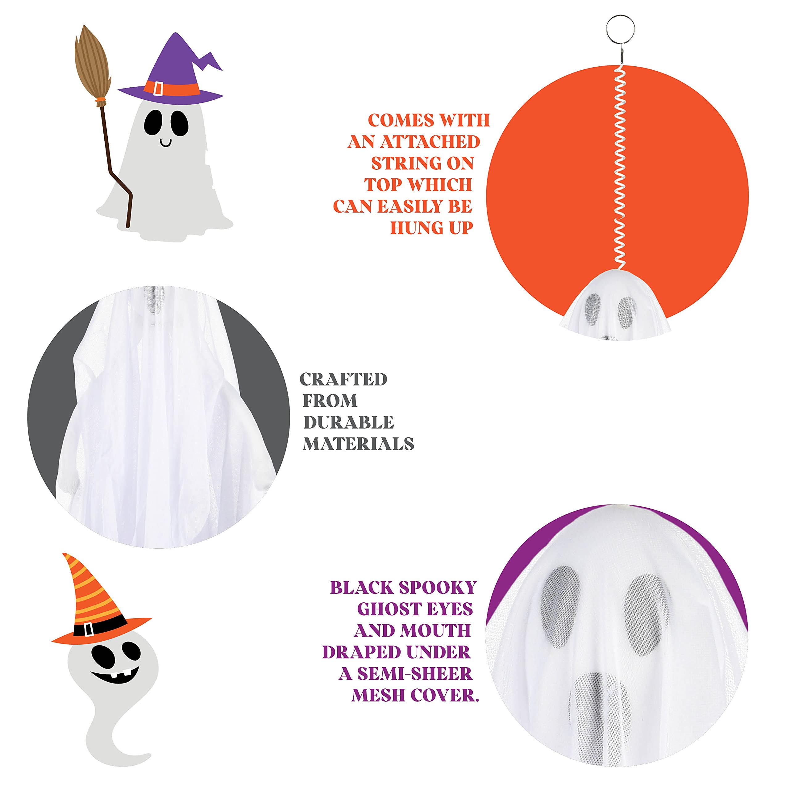 Prextex Halloween Fabric Ghost. 6 Pcs Halloween Hanging Spooky Ghost Props for Indoor/Outdoor Decorations - Image 4