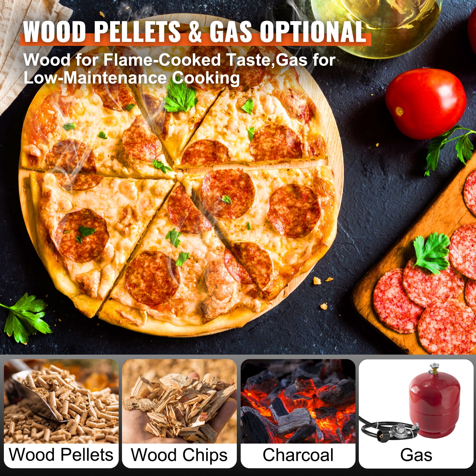 VEVOR 12" Outdoor Pizza Oven Portable Gas/Wood Pellet Pizza Oven Bottom Rotation - Image 8