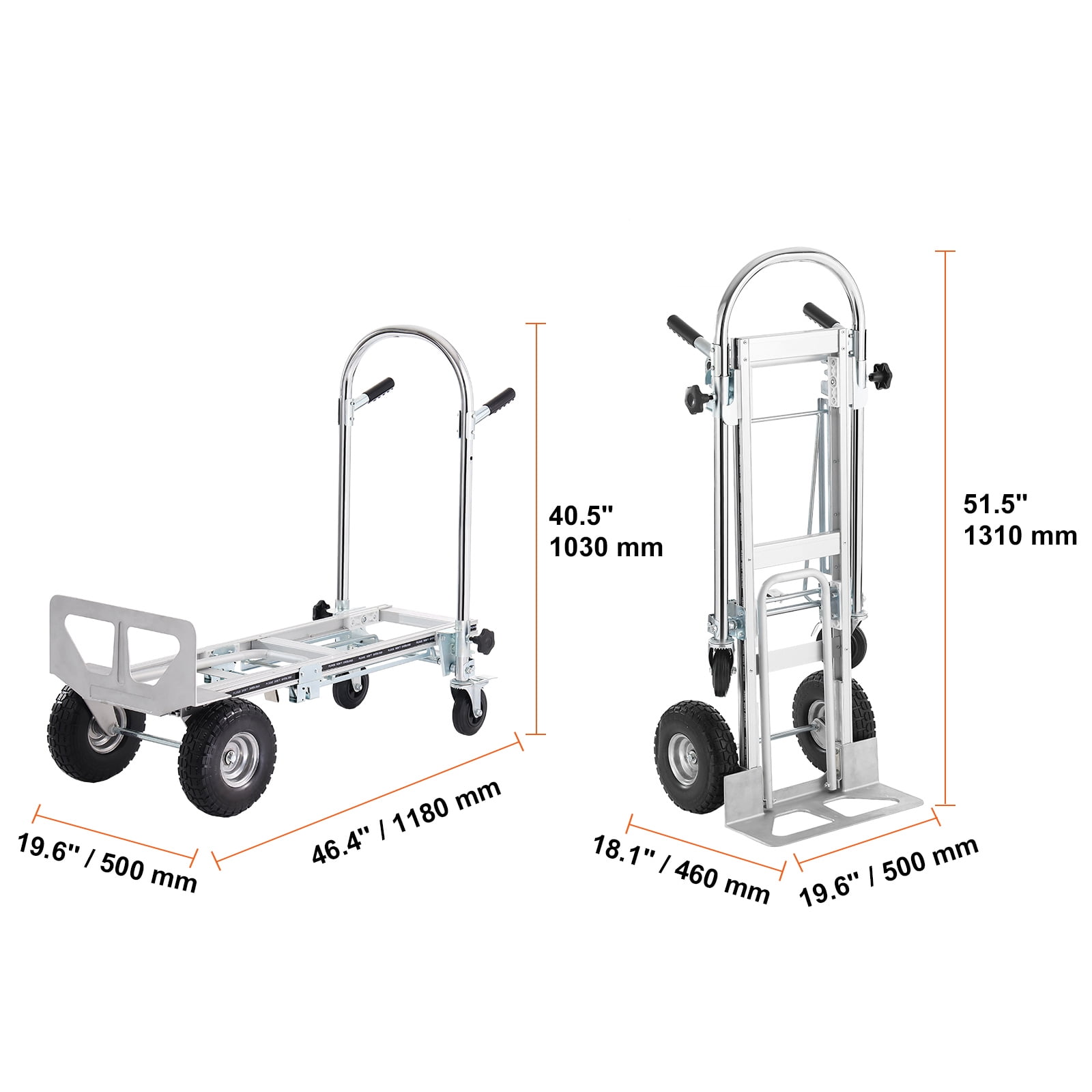 VEVOR Aluminum Hand Truck 4 in 1 Folding Dolly Cart 1000 lbs Capacity Heavy Duty - Image 4