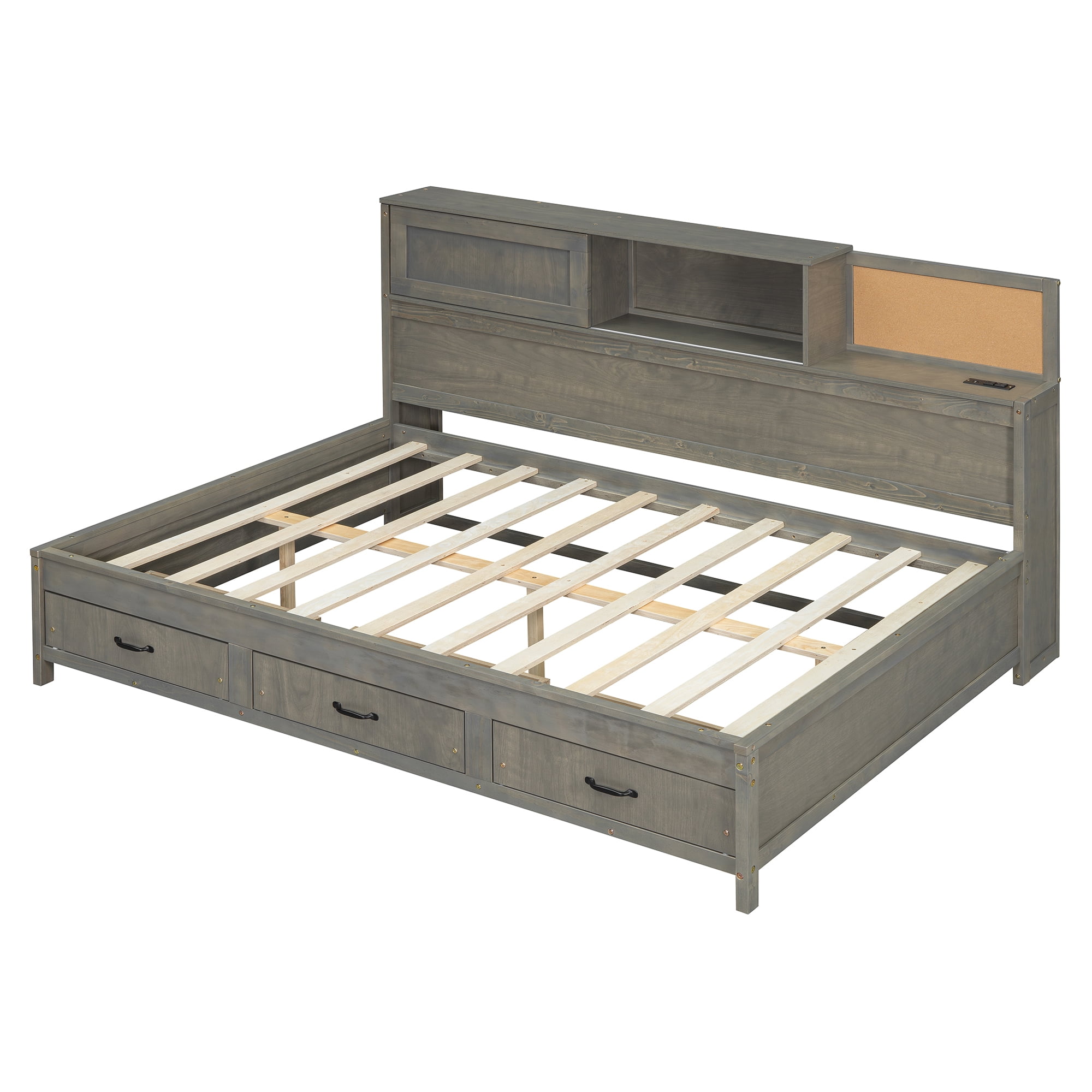 Euroco Twin Size Daybed with Shelf, Drawers and Charging Station for Bedroom, Gray - Image 11