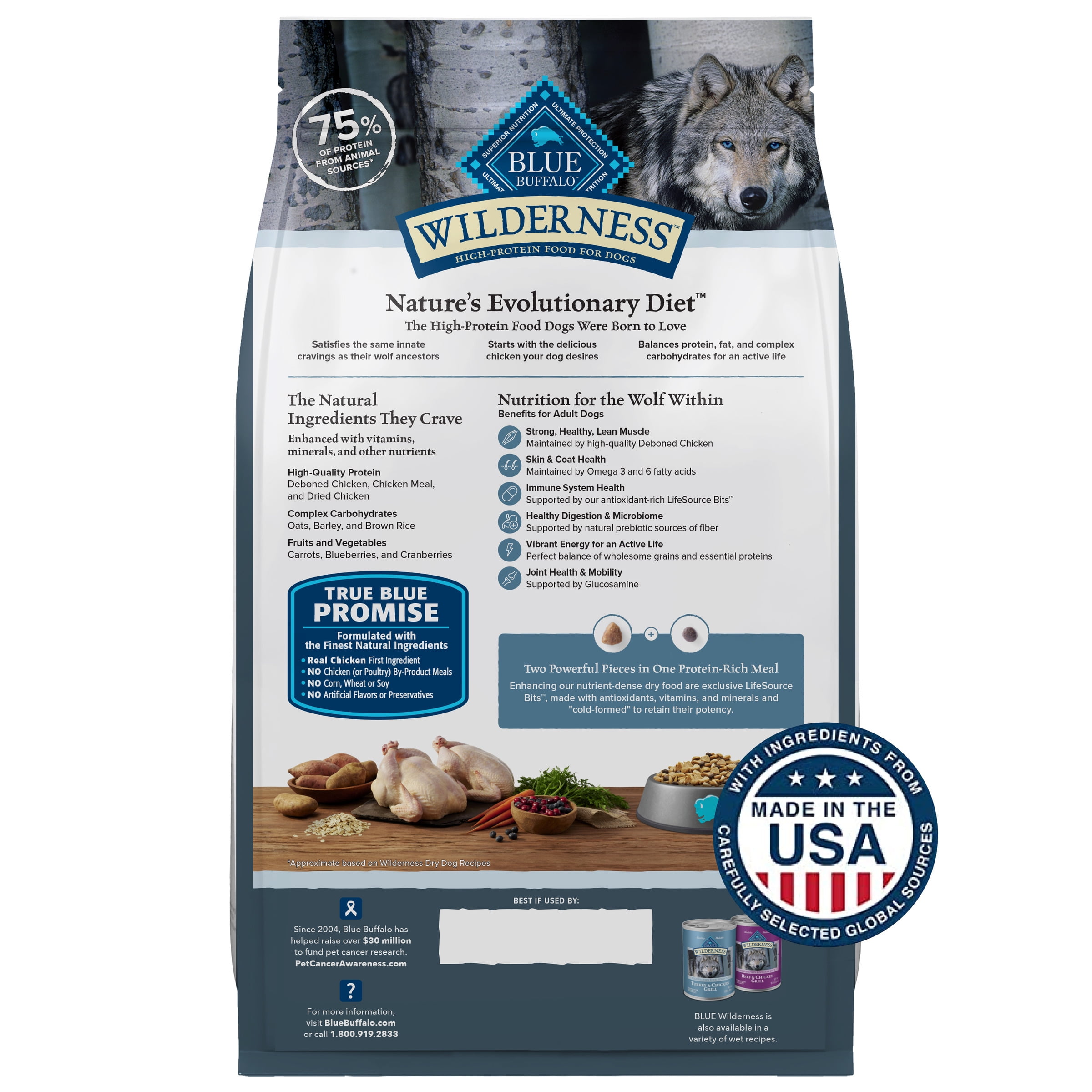 Blue Buffalo Wilderness Natural High-Protein Adult Dog Dry Food, Chicken Recipe, 28-lb. - Image 4