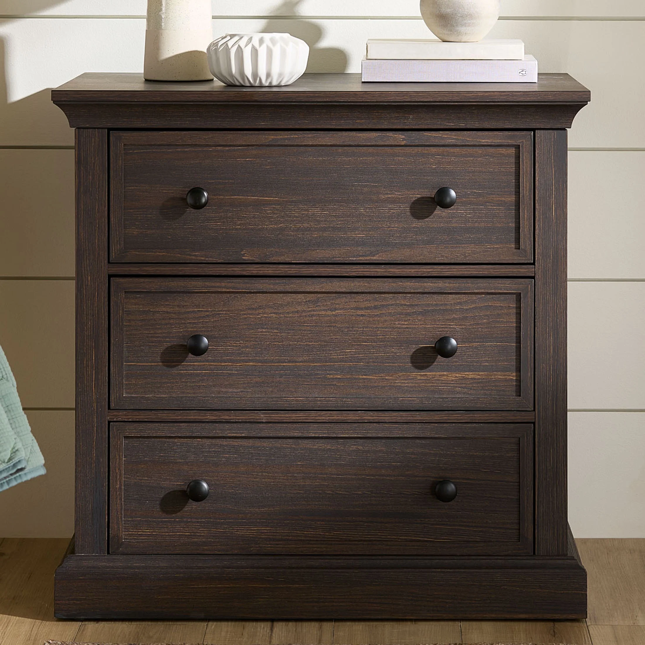 Better Homes & Gardens Canton 3-Drawer Nightstand with USB Port for Bed Room, Tobacco Oak Finish - Image 3