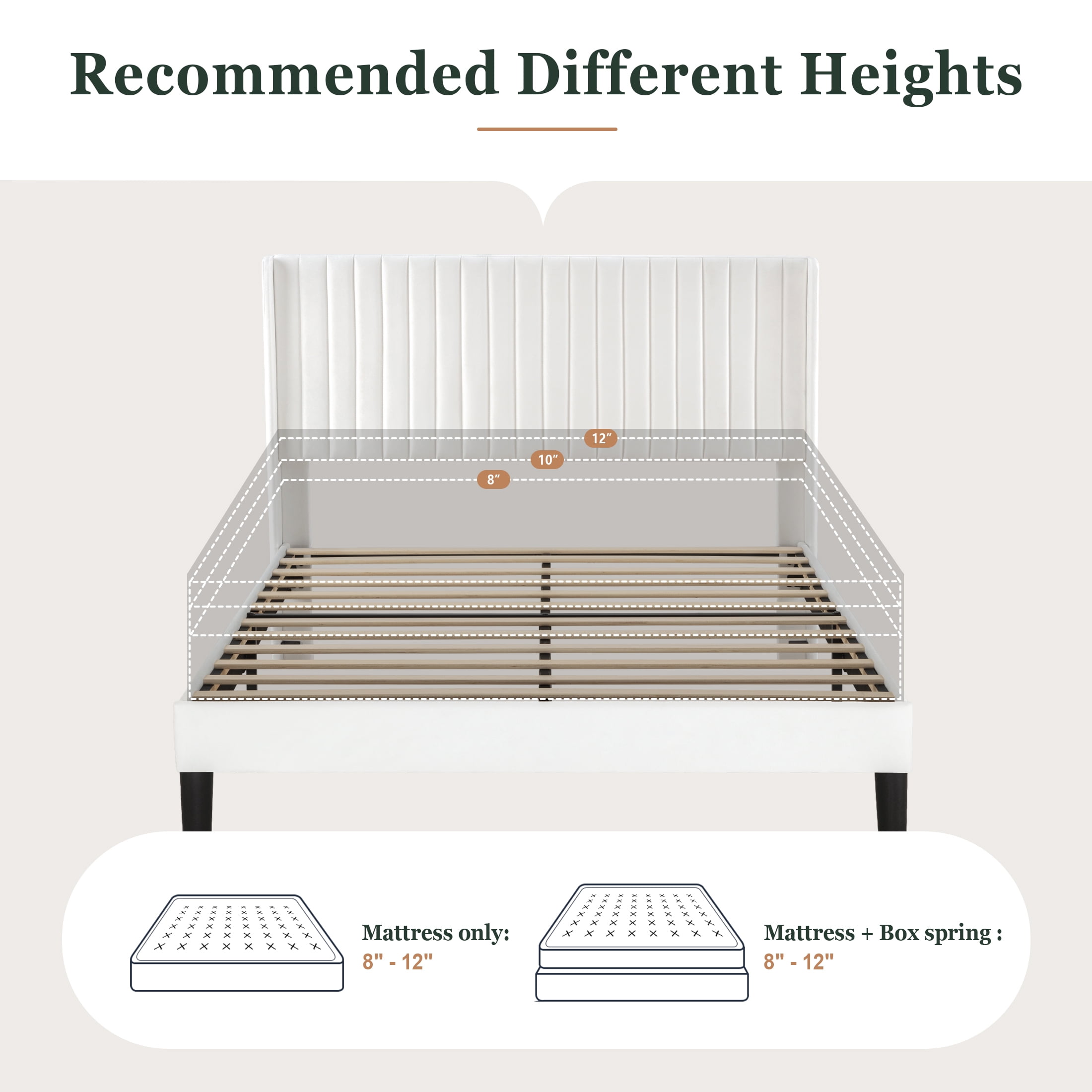 Amolife Queen Size Velvet Upholstered Bed with Wingback Headboard, Off-white - Image 8