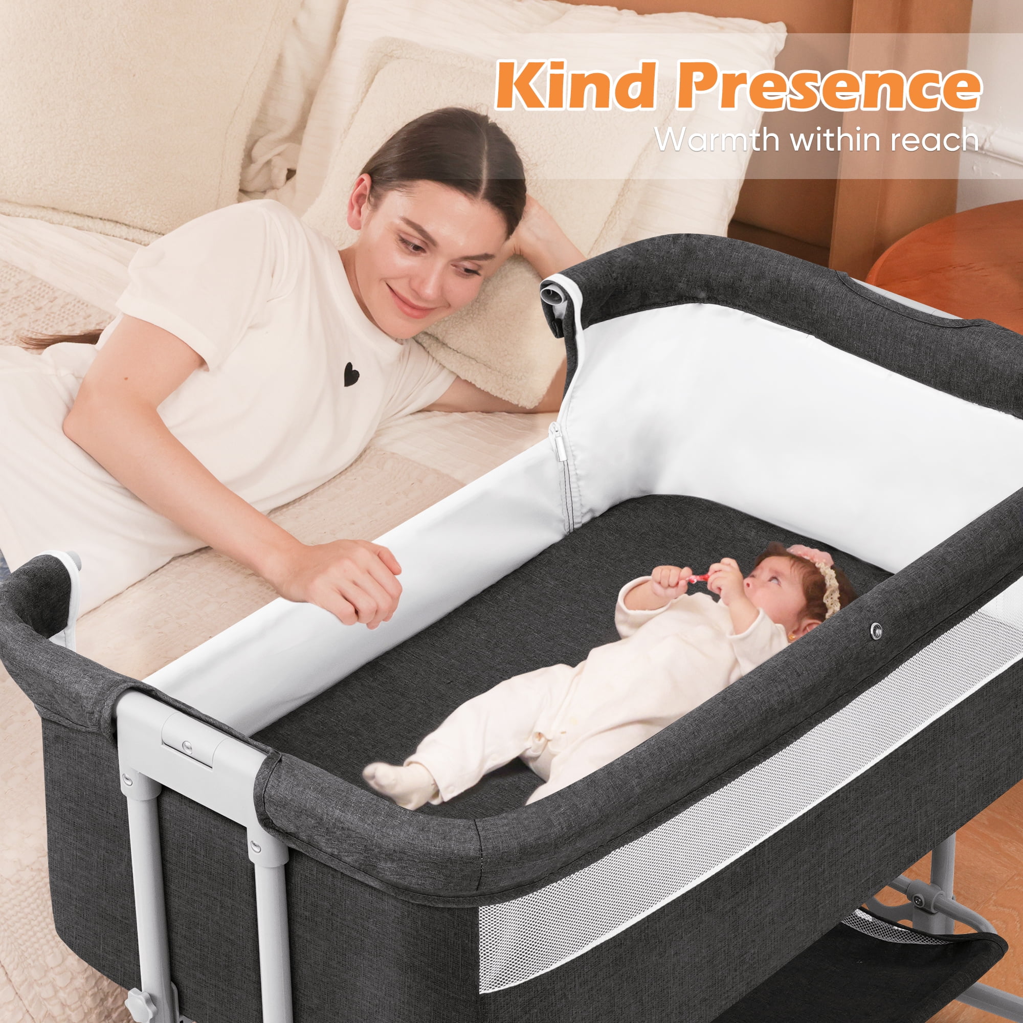 Babyeap Baby Bassinet Bedside Sleeper Bassinet for 0–5 Months Infants, Unisex, Dark Gray - Image 5