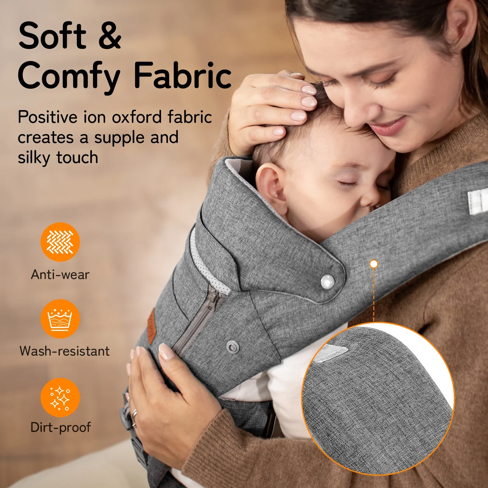 Besrey Baby Carrier with Hip Seat Newborn to Toddler, 7-45lb,Baby Body Holder Chest with Back Support,Gray - Image 3