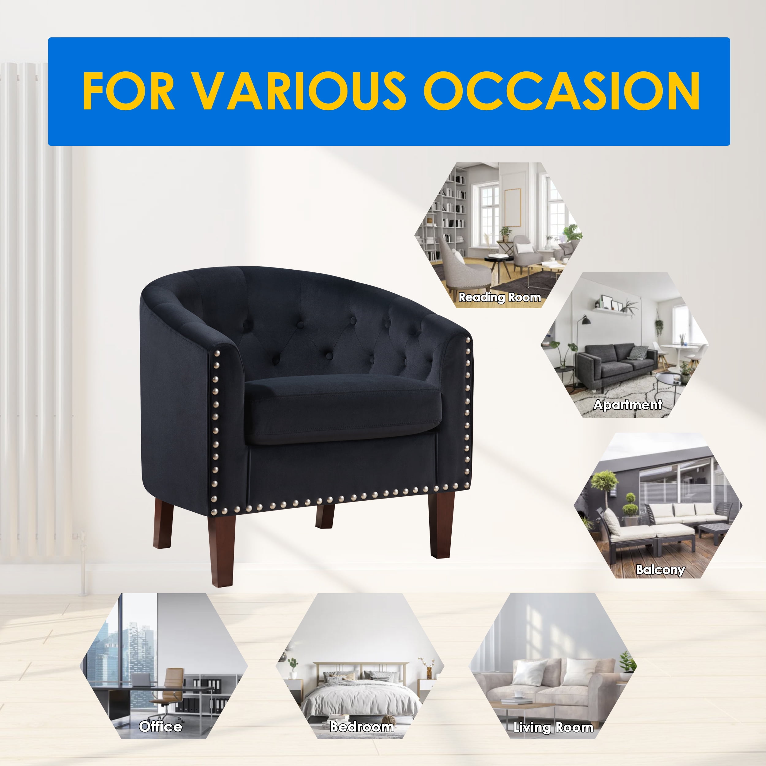 TrumanPick Barrel Chair Velvet Accent Chair Club Armchairs Comfy Living Room chair for Bedroom, Black - Image 4