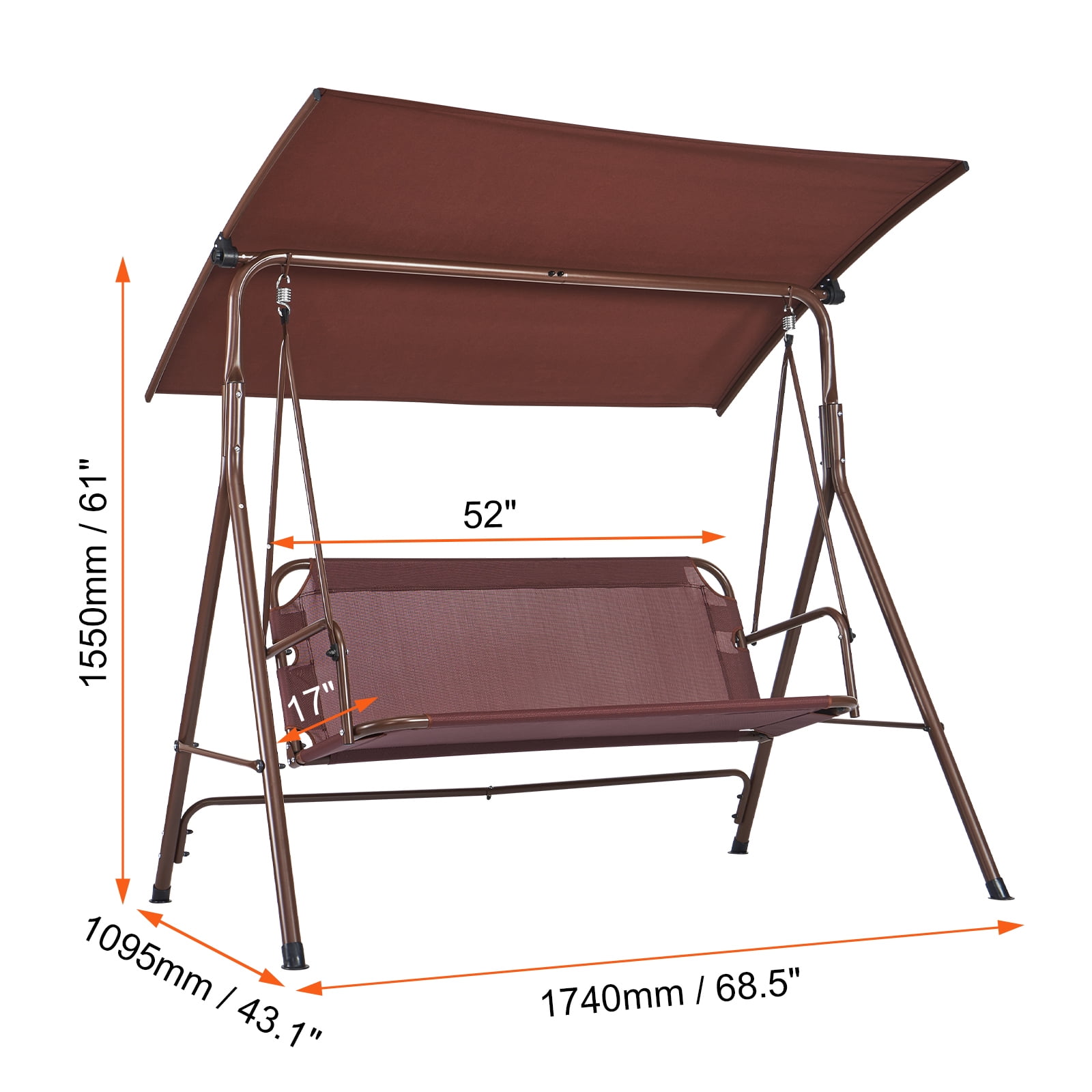 KFFKFF Alloy Steel Chair Porch Swing, Brown - Image 7