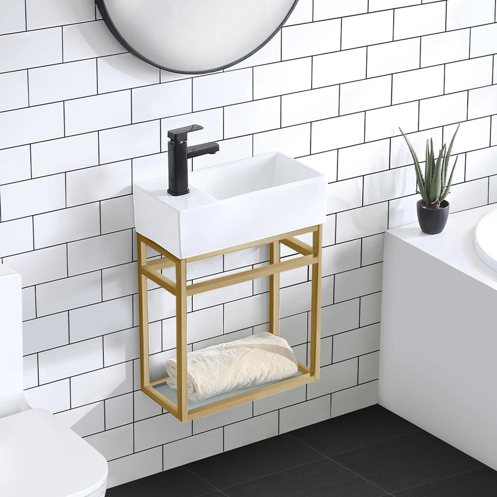 Pierre 19.5 Single, Open Shelf, Gold Metal Frame Bathroom Vanity - Image 8