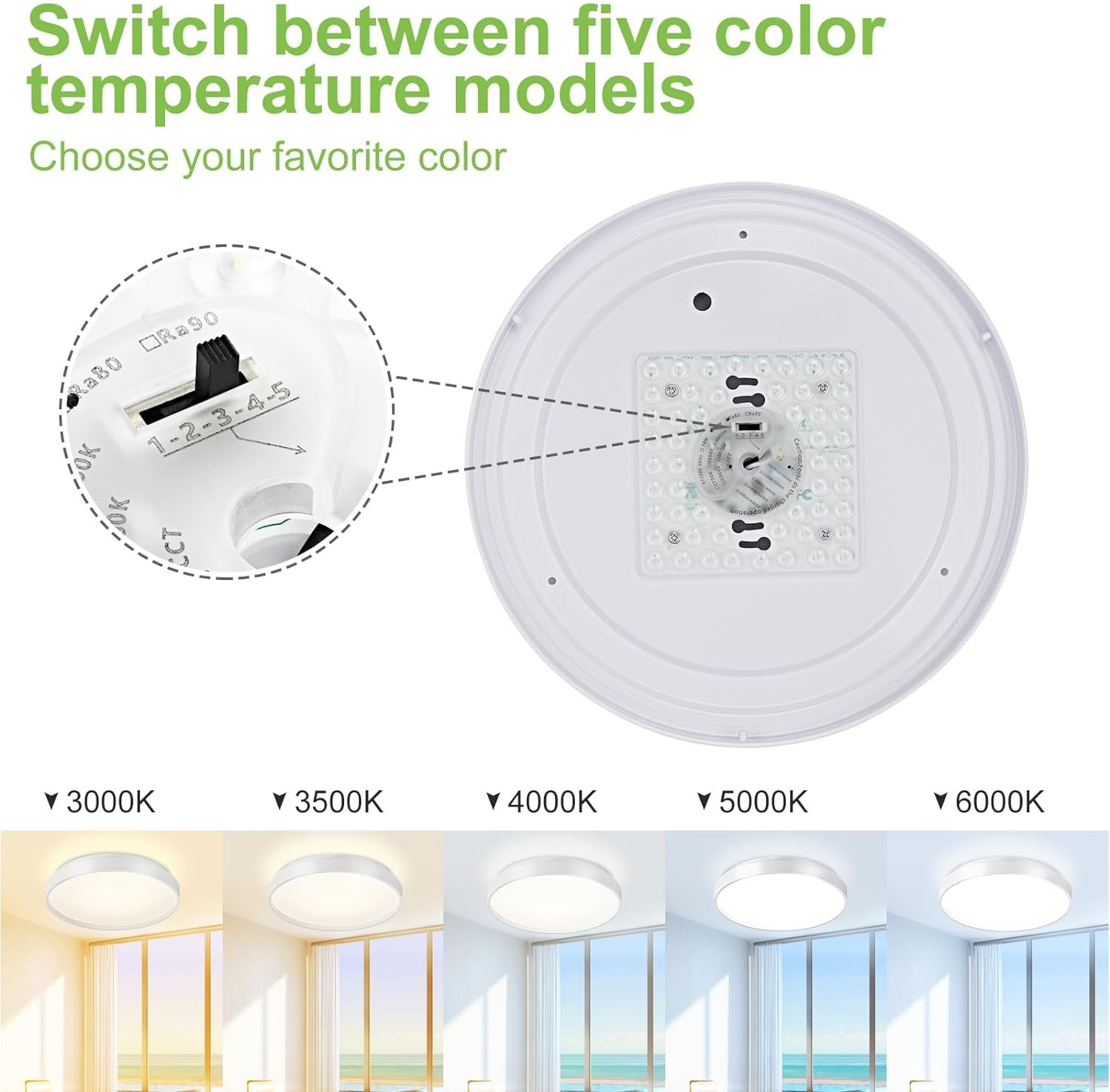 Depuley 13" White Flush Mount Ceiling Light Fixture, Low Profile Light White Thin Round Close to Ceiling Light for Kitchen, Bedroom, Living Room, 5 Color Adjustable 24W - Image 2