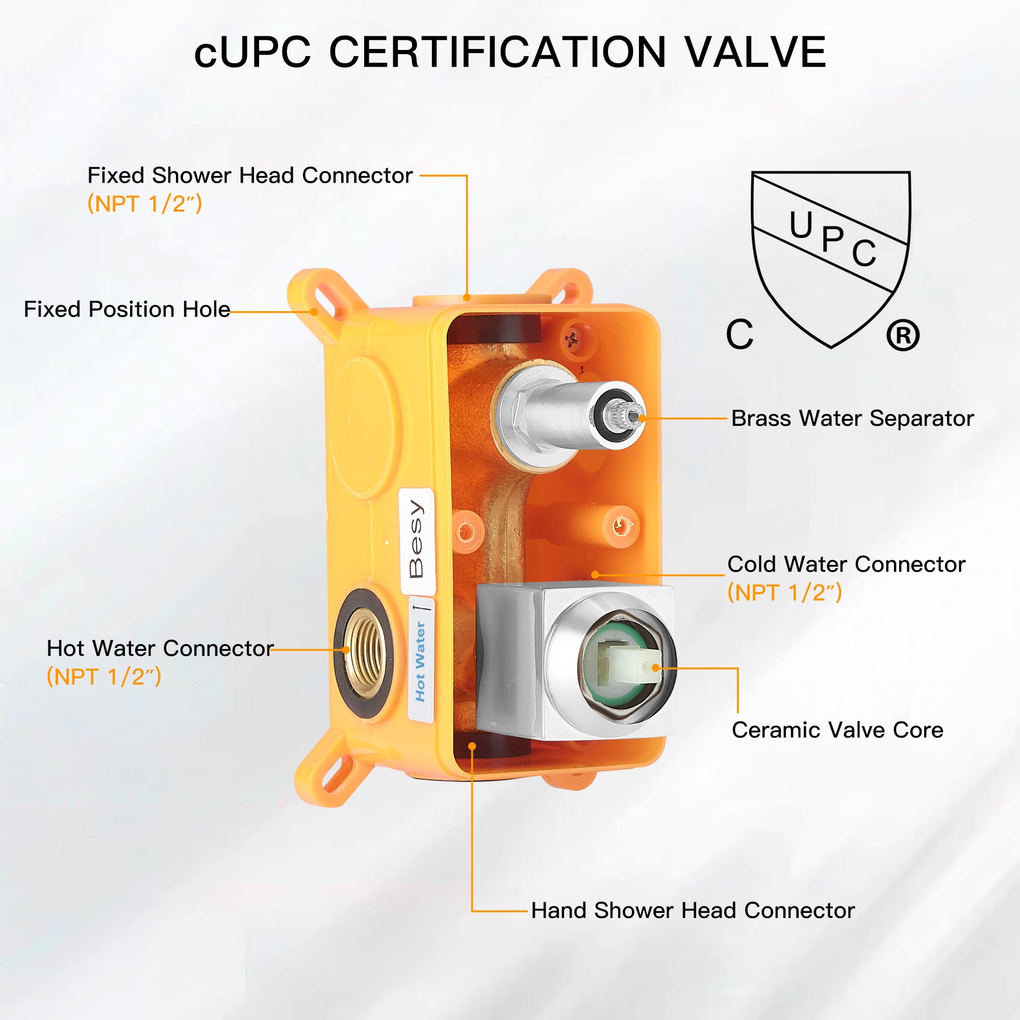 BESy 12 inch Polished Chrome Shower System Rain Shower Head with 2 in 1 Handheld Shower, Rainfall Shower System with Adjustable Slide Bar, Shower Faucet Fixture Combo Set - Image 5