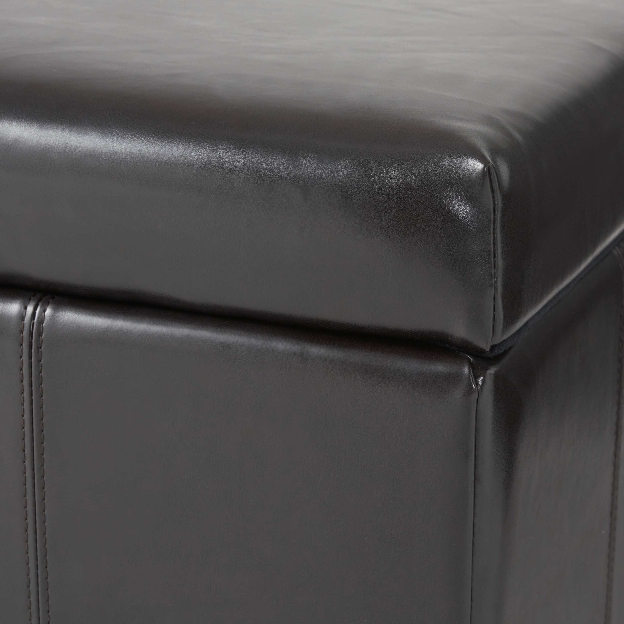 Noble House Abigail Indoor Espresso Bonded Leather Square Storage Ottoman - Image 8