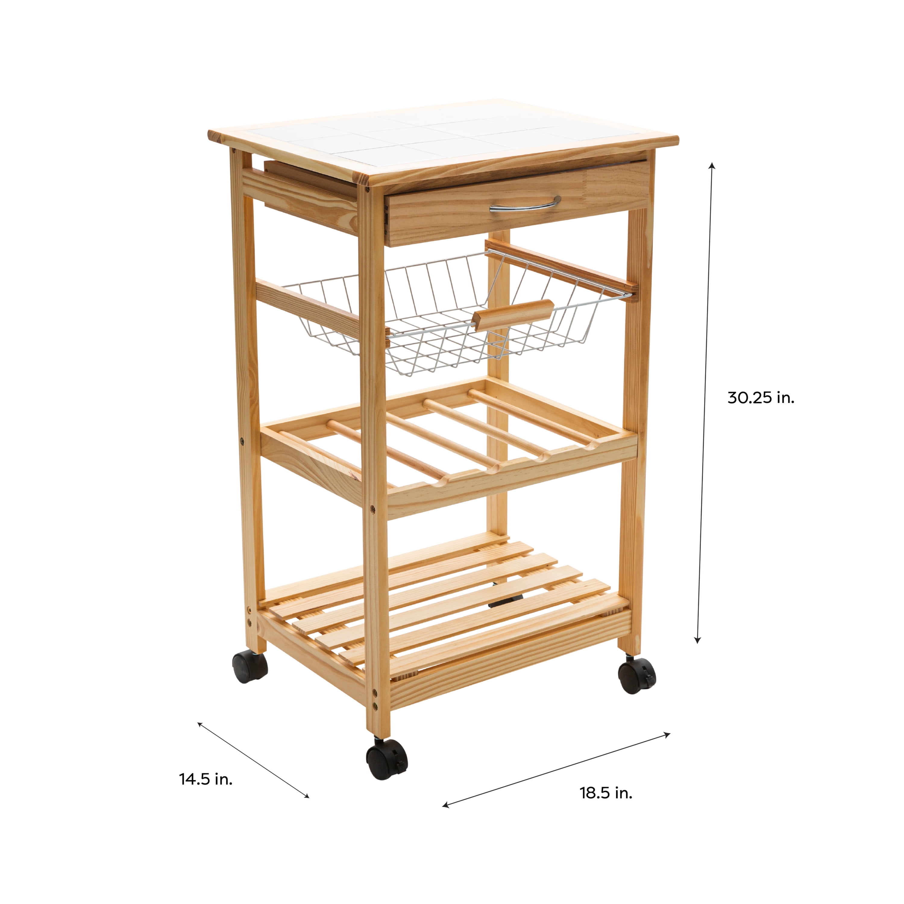 Organize It All Rolling Kitchen Storage Cart with Ceramic Countertop, Brown, 18.50" x 14.50" x 30.00 - Image 2