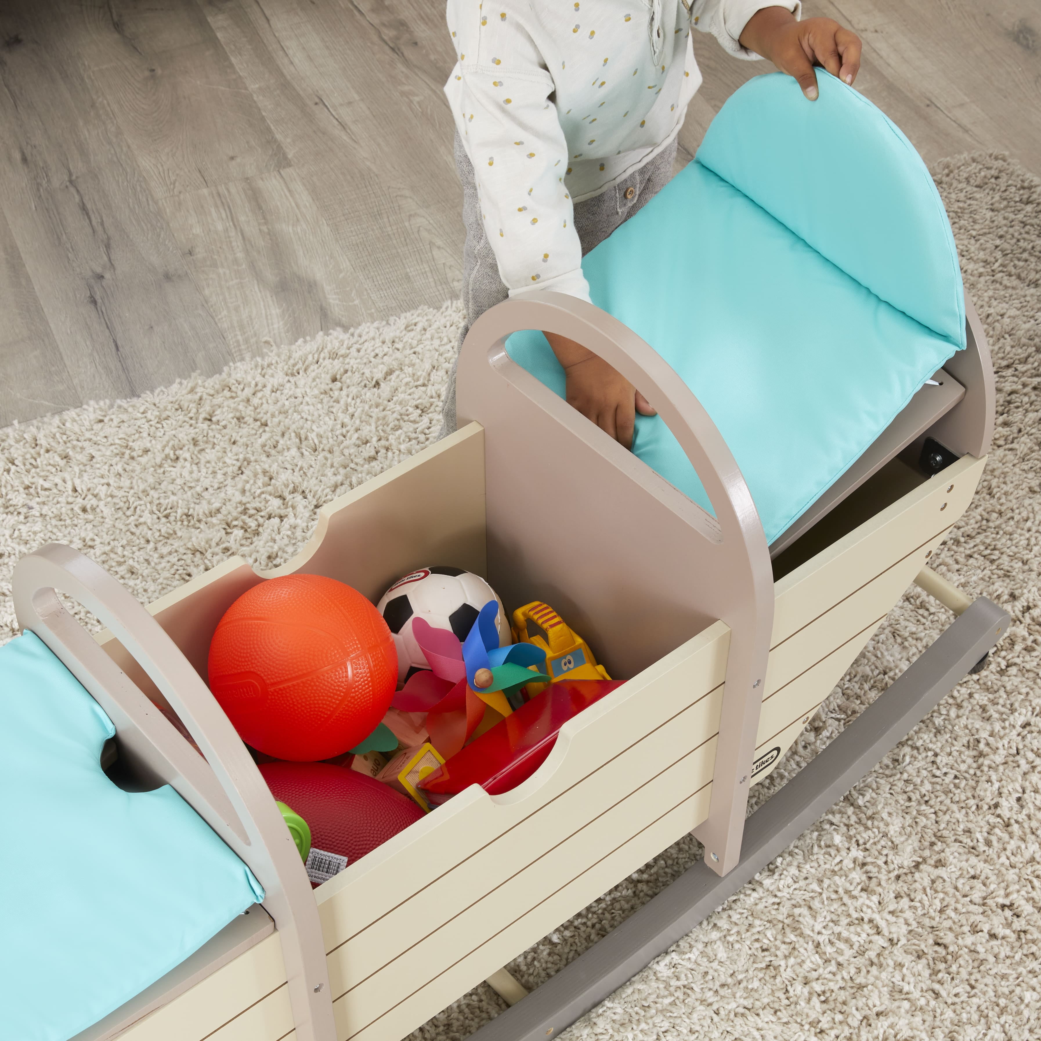 Little Tikes Child Stylish Teeter Totter Storage Bench, Wooden Multicolor - Image 4