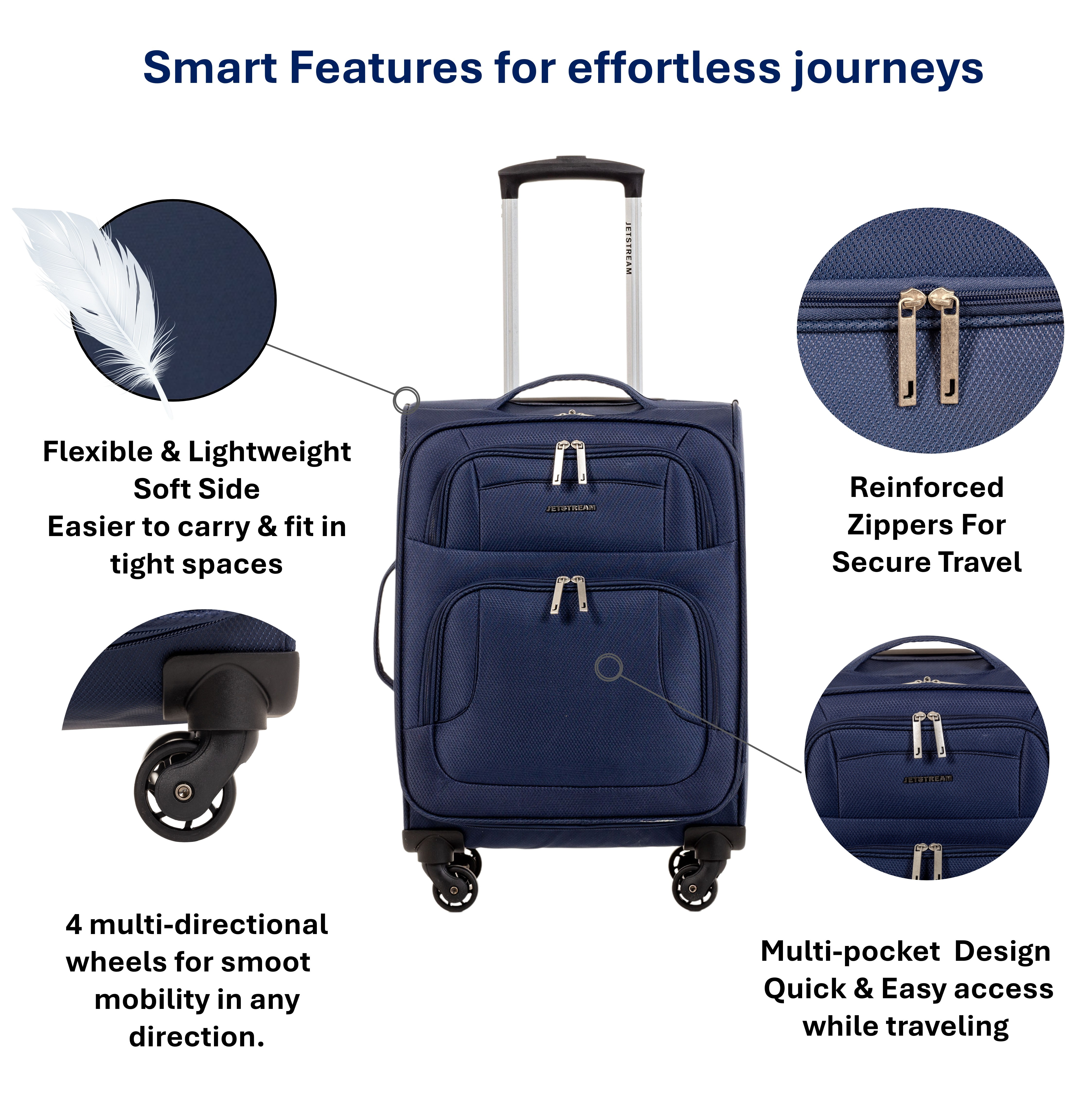 Jetstream Softside Carry-On Luggage, Lightweight Rolling Travel Suitcase with Spinner Wheels - Image 6
