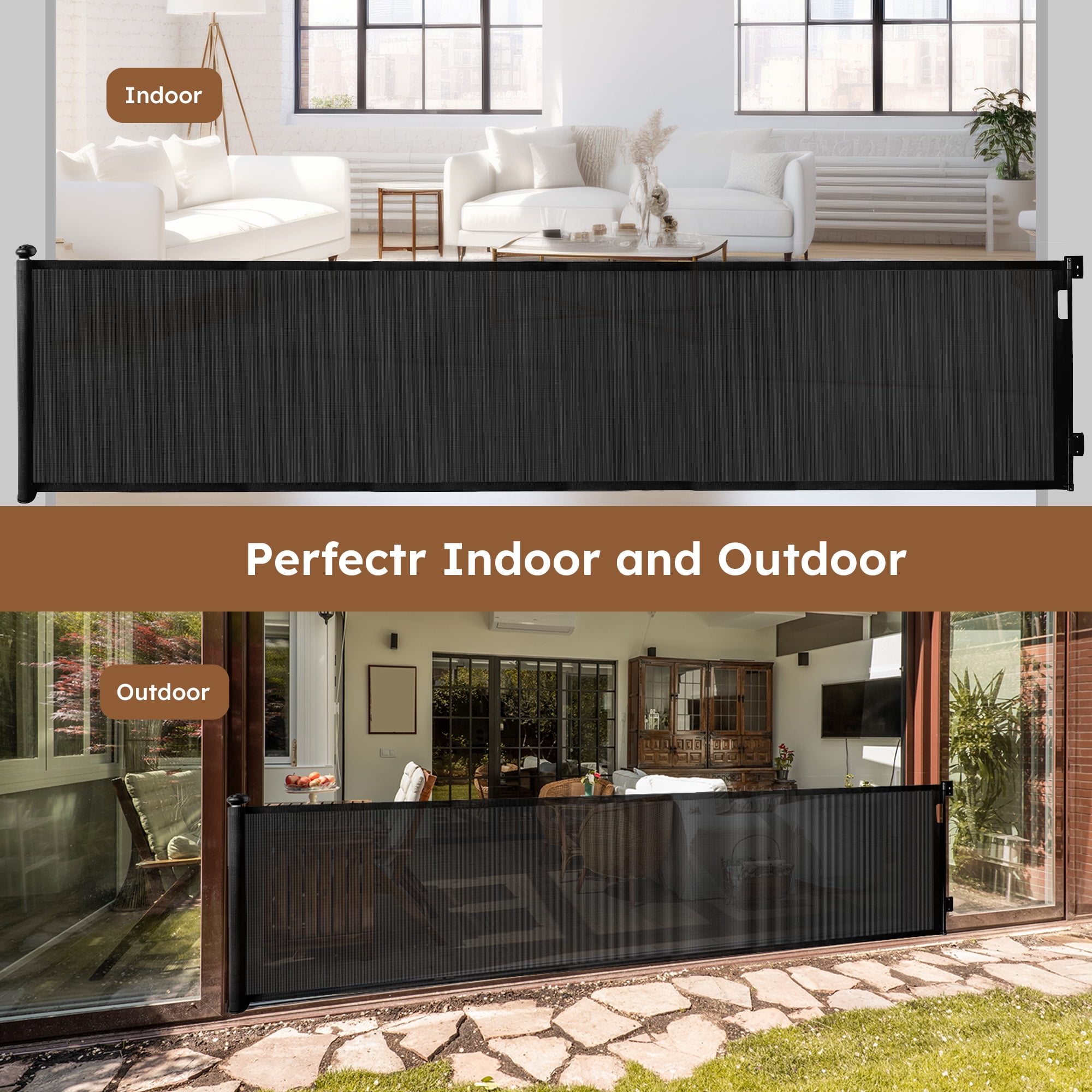 118inch Retractable Baby Gate Extra Wide for Doorways,Mesh Extra Long Dog Gate for Stairs,Child Safety Extra Large Gate for Doorways, Stairs, Hallways, Indoor/Outdoor(Black) - Image 2